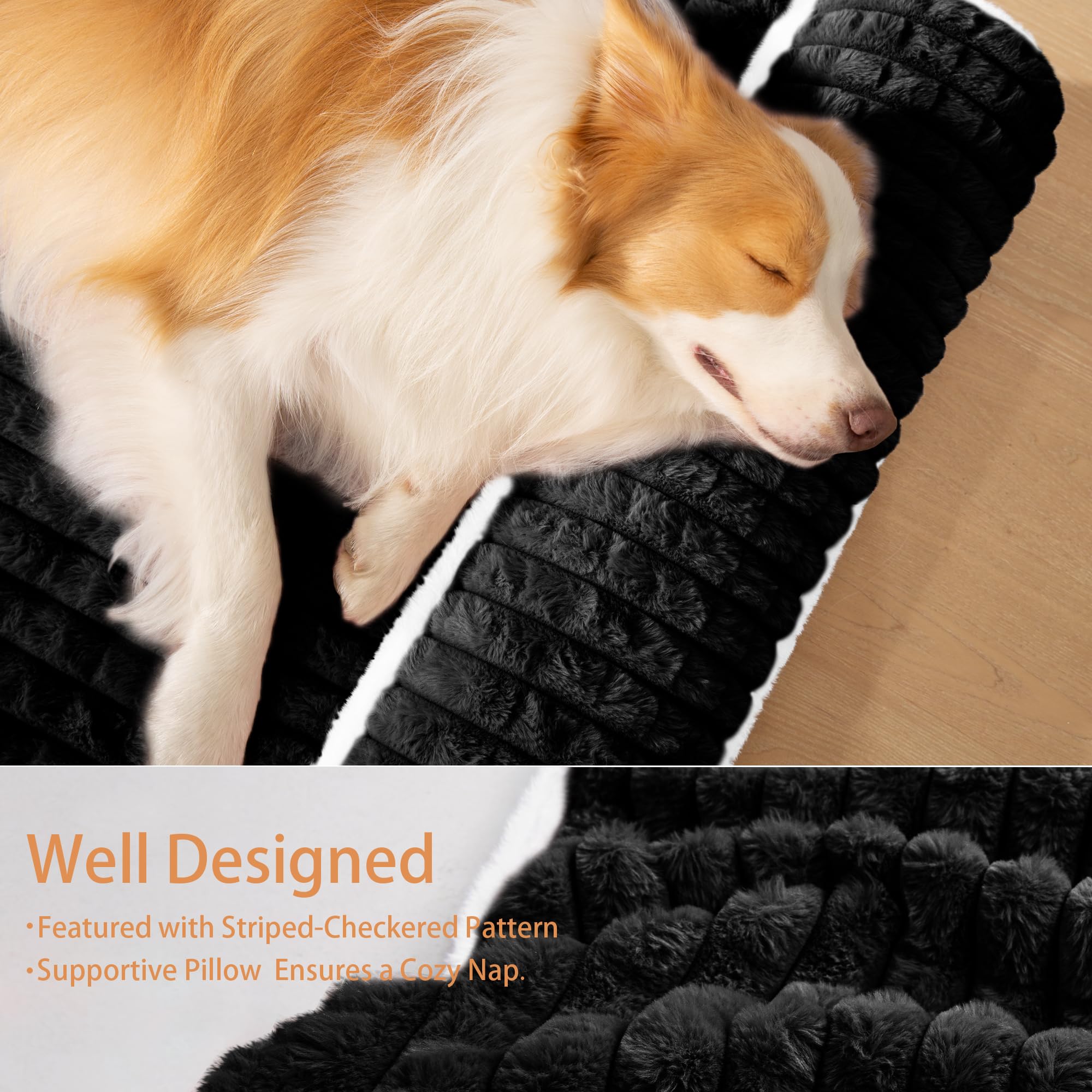 Orthopedic XL Dog Bed Large Sized Dog with Pillow 48''X30'', Waterproof Soft Comfortable Egg Crate Foam Pet Crate Beds Mat with Removable Washable Cover and Non-Slip Bottom, Black - image 5