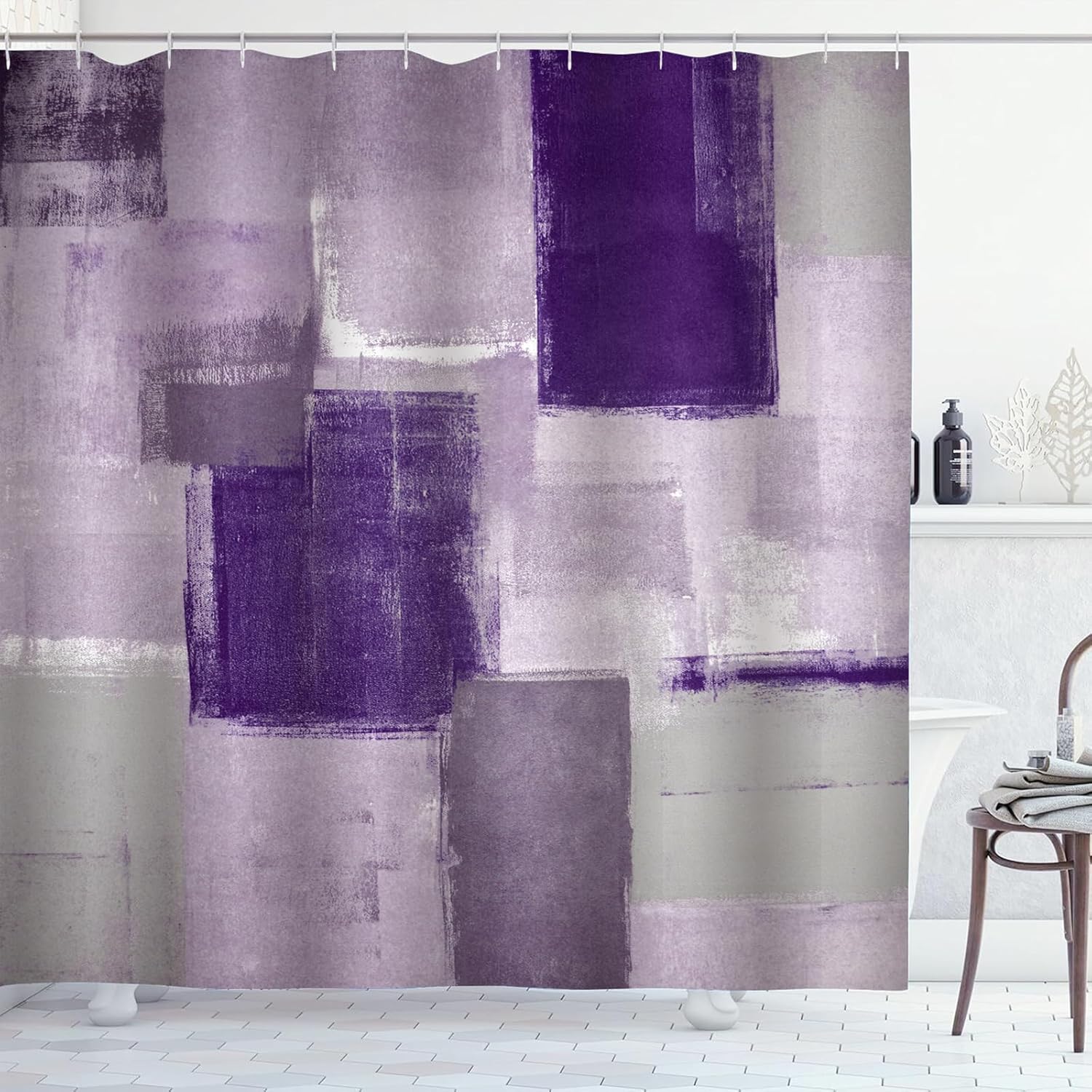 Orange and Grey Shower Curtain Abstract Painting Modern Shower Curtains for Bathroom Waterproof Polyester Fabric Bathroom Curtain 72 x 72 Inch with 12 Plastic Hooks