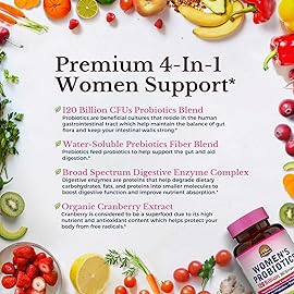 Vitalitown Probiotics for Women 120 Billion CFUs, 30 Strains, with Prebiotics & Digestive Enzymes & Cranberry, Gut & Vaginal Health, Vegan 60 (Pack of 1) Delayed Release Caps