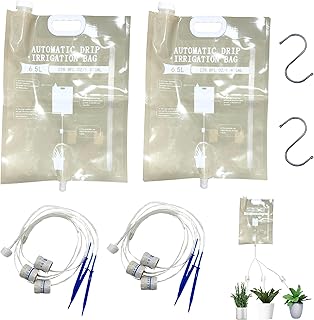 East Leaf 植物 自動水やり機 自動給水器 点滴灌漑 バッグ 大容量 流量調整可能 出水口x3 6.5L 庭 花壇 鉢植え 植木鉢 植木 2個セット S字フック付