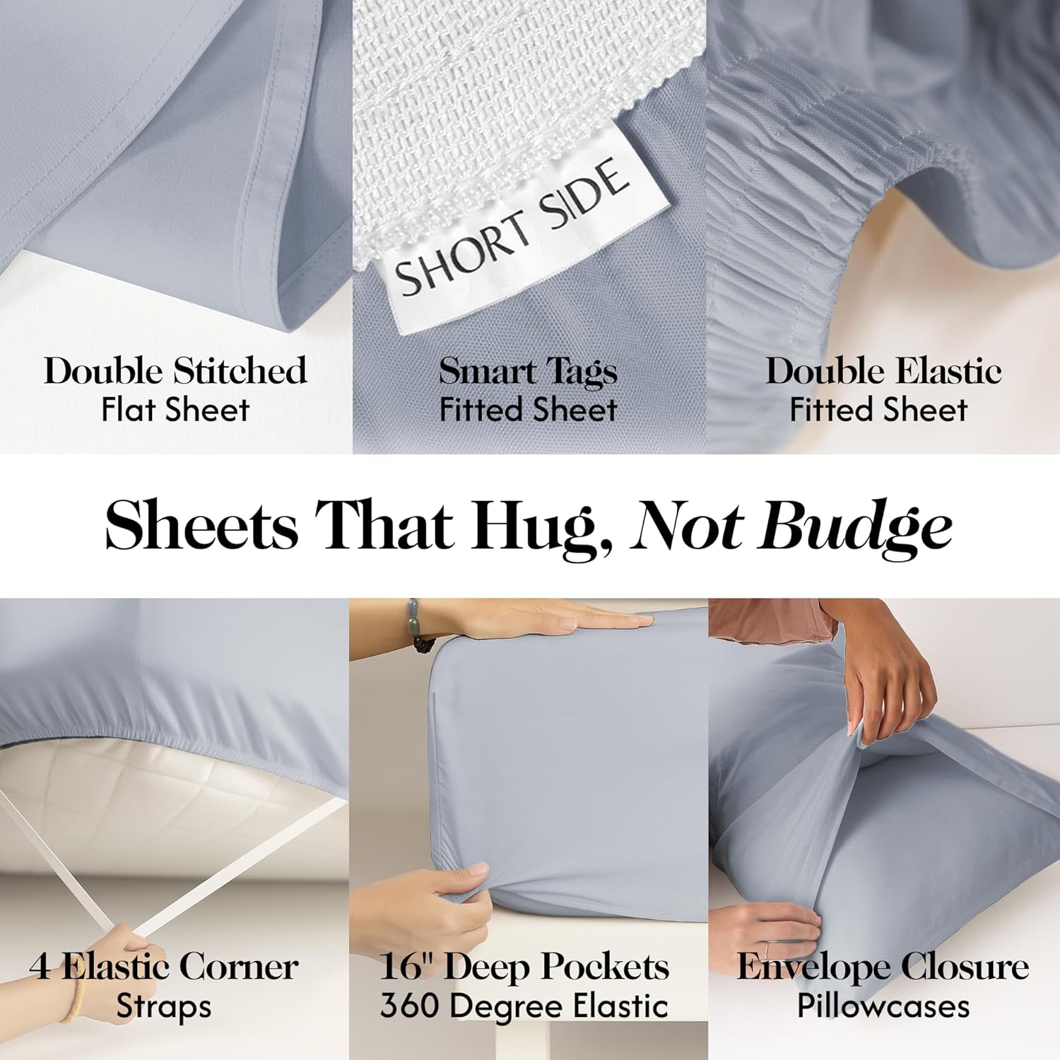 100% Organically Grown Bamboo Viscose King Sheet Set - 16 Inches Deep Pocket with 4 Corner Straps & Double-Elastic, 100% Pure Viscose No Blend, Silky Soft & Breathable Bedsheets, 4 Pieces, Light Blue
