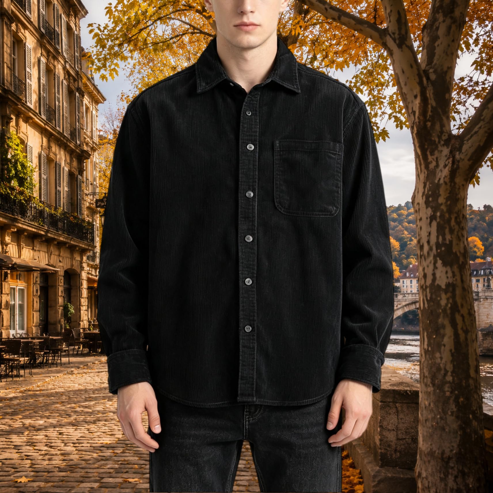 Camicia Da Uomo In Velluto A Coste, Stile Vintage Casual, Ideale Per L'Oktoberfest, Con Tasche, Vestibilità Regolare, Maniche Lunghe, Chiusura Con Bottoni, Stile Western, Perfetta Per L'Autunno E L