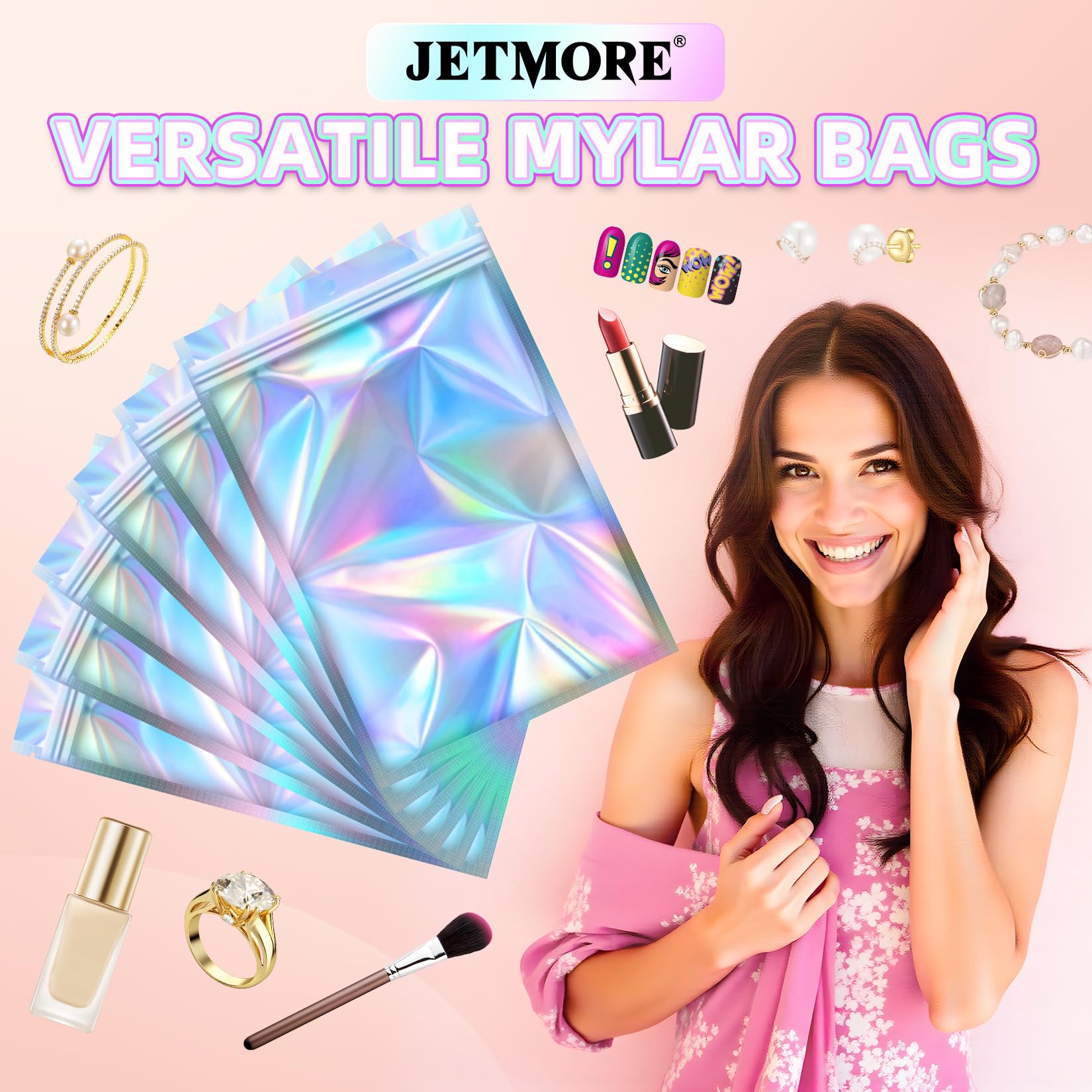 JETMORE Sacchetti in mylar, 200 sacchetti richiudibili, 14 x 20,3 cm, borsa olografica per forniture per ufficio, materiali artigianali, piccola borsa per cartoline, imballaggio dispensario di