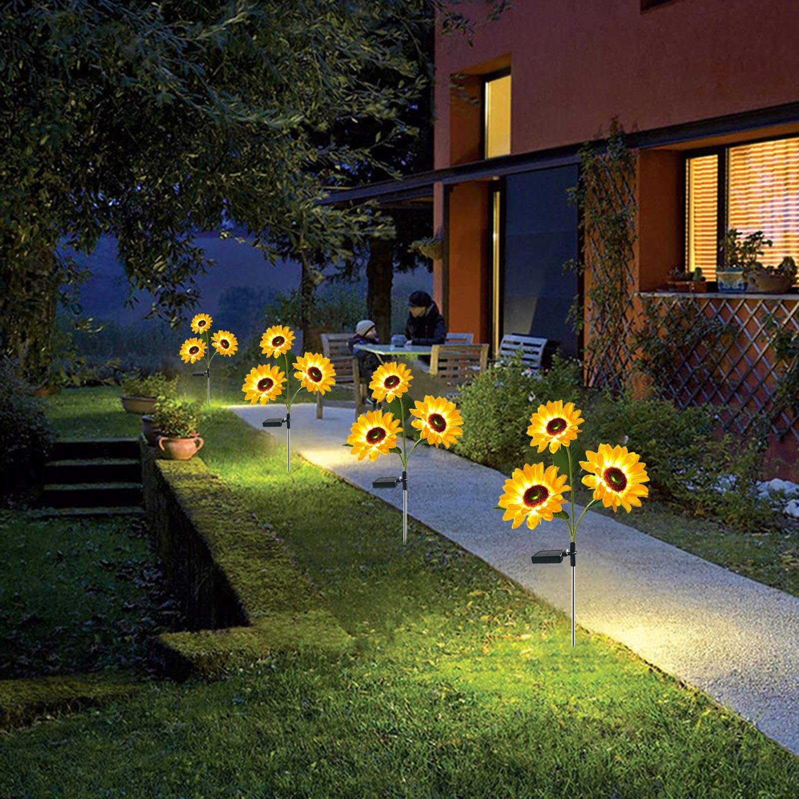 Lampada solare a forma di girasole, impermeabile, per esterni, per giardino, cortile, patio, vialetto, vialetto, prato, aiuole, alberi, portico