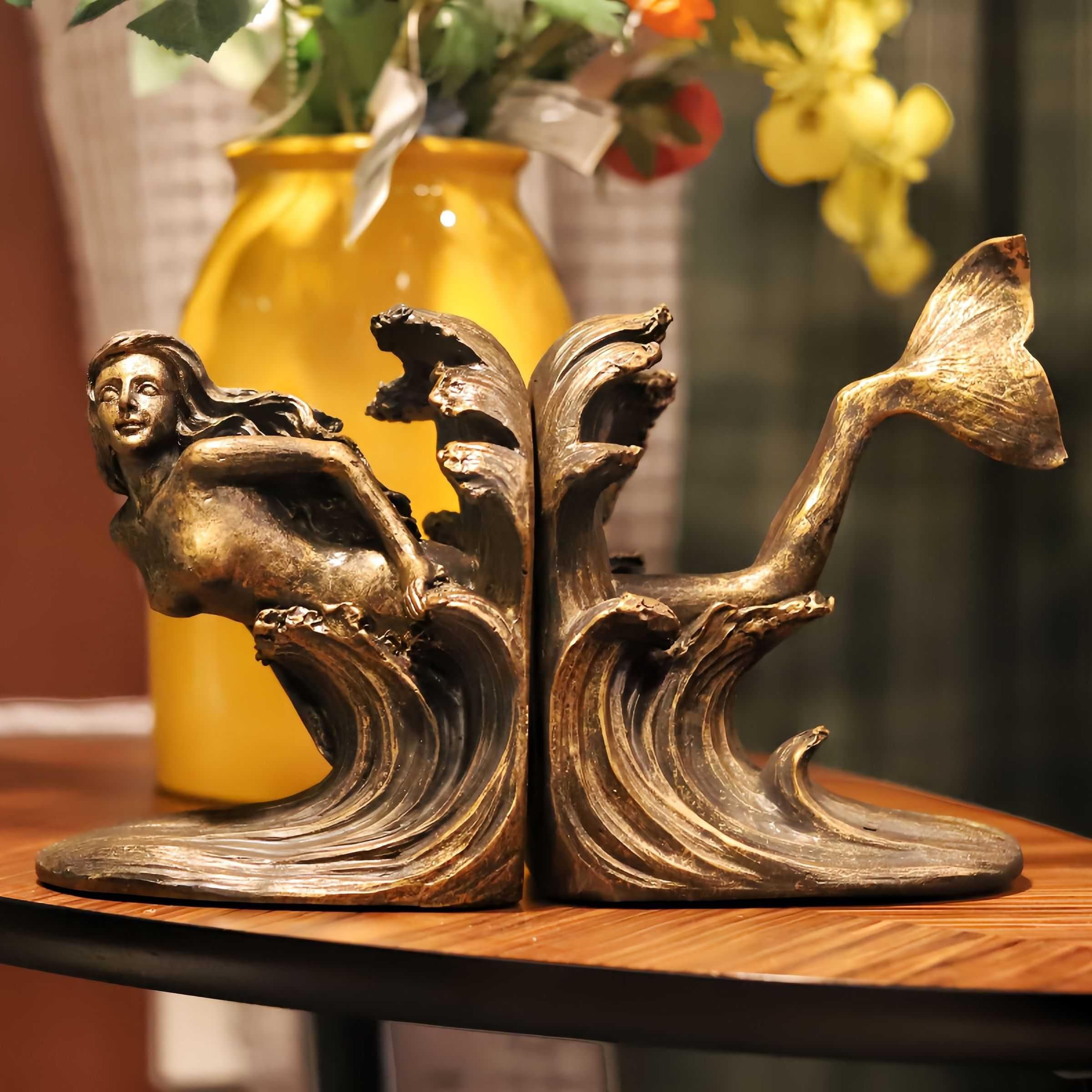 ARSTRIA Mermaid Bookends Set Goddess of The Sea Antique Vintage Retro Ocean Collection Mythology Nautical Coastal Sailor Book Ends