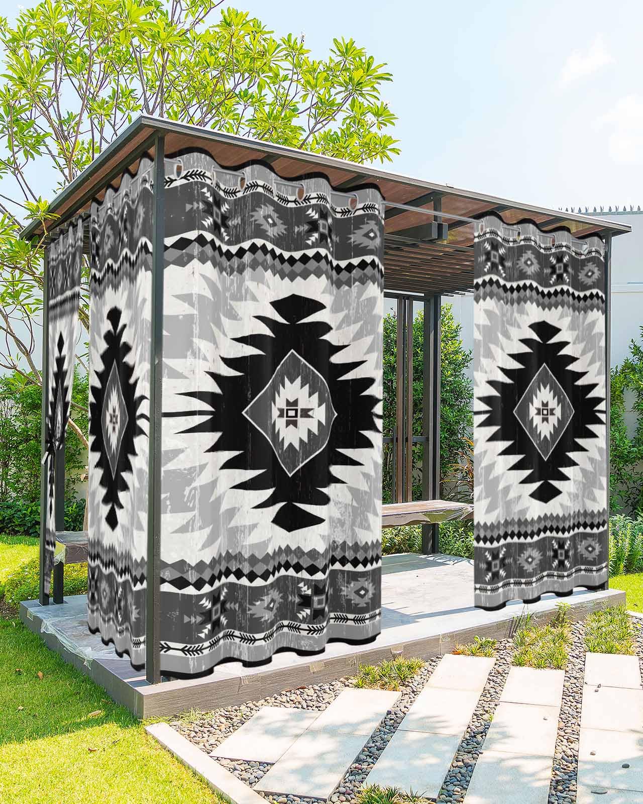 Outdoor Curtains for Patio Waterproof Farmhouse Geometric Light Filtering Thermal Insulated Privacy Drapes with Grommets 54x84-1 Panel, Outdoor Curtain for Pergola Porch Gazebo, Bohemian Black-image-24