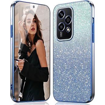 Case for Honor 200 Lite 5G Mobile Phone Case Glitter - Transparent Silicone Protective Case Shockproof Case with Galvanised Frame and Glitter Card Thin Soft Glitter Cover Blue