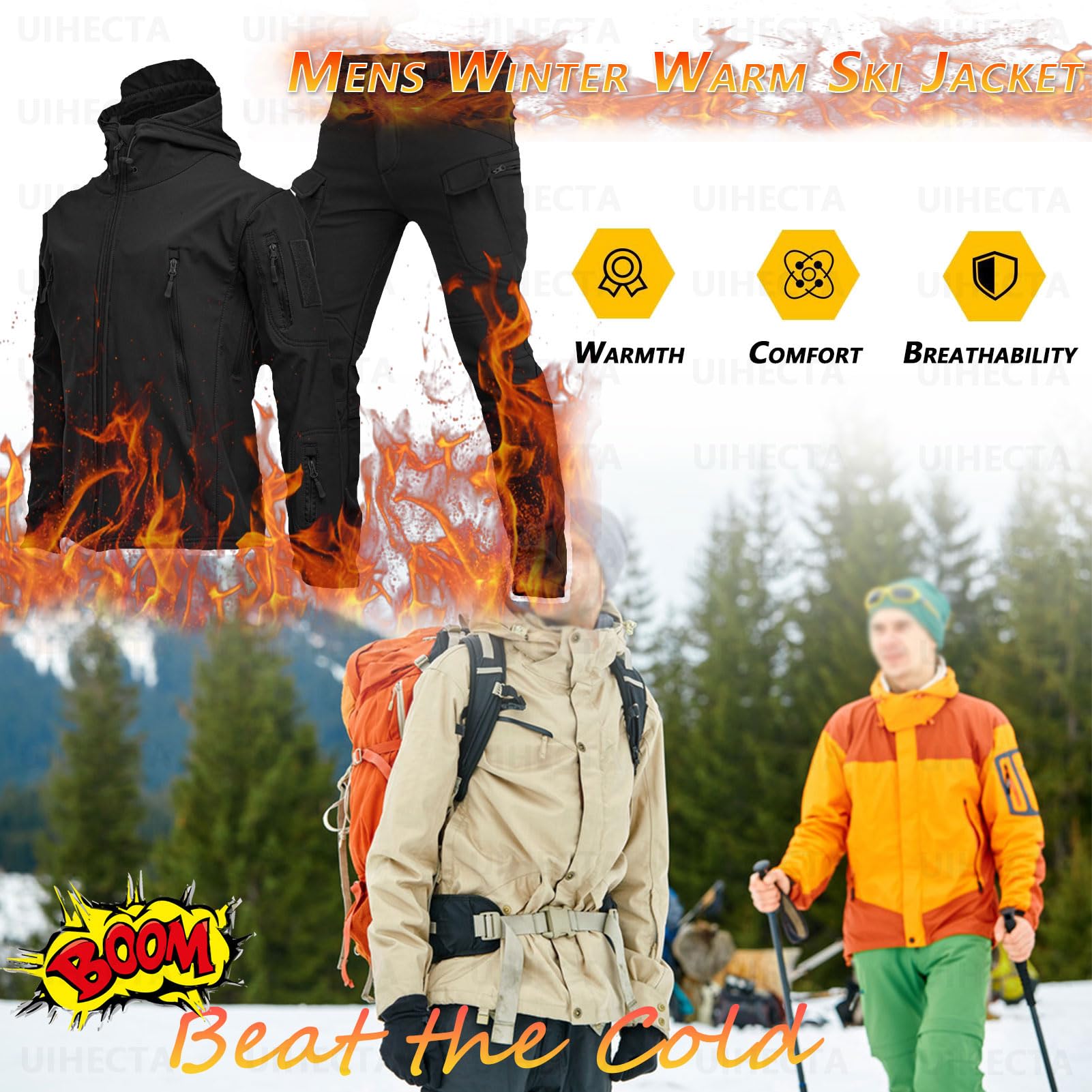 Zweiteiliges Skianzug Set FüR Herren Taktische Jacke Und Hose 2-Teiliger Schneemantel Mit Kapuze Snowboard SchneeanzüGe Armee Kampfanzug Sets Wasserdicht Winddicht