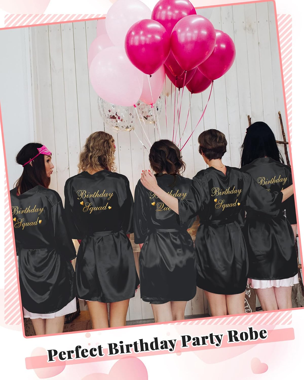 Xuhal 6 Pcs Women's Birthday Squad Robes Birthday Party Queen Spa Bathrobe Kimono Spa Robe Sleepover Party Robes Silky Gown - Image 6