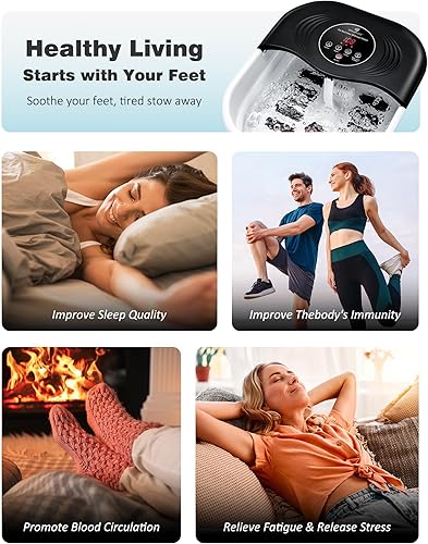 Miniatura 9 de SPA4PIEDS Masajeador de pies con chorros de burbujas, baño de pies con temperatura de calefacción personalizable, 14 rodillos y piedra pómez