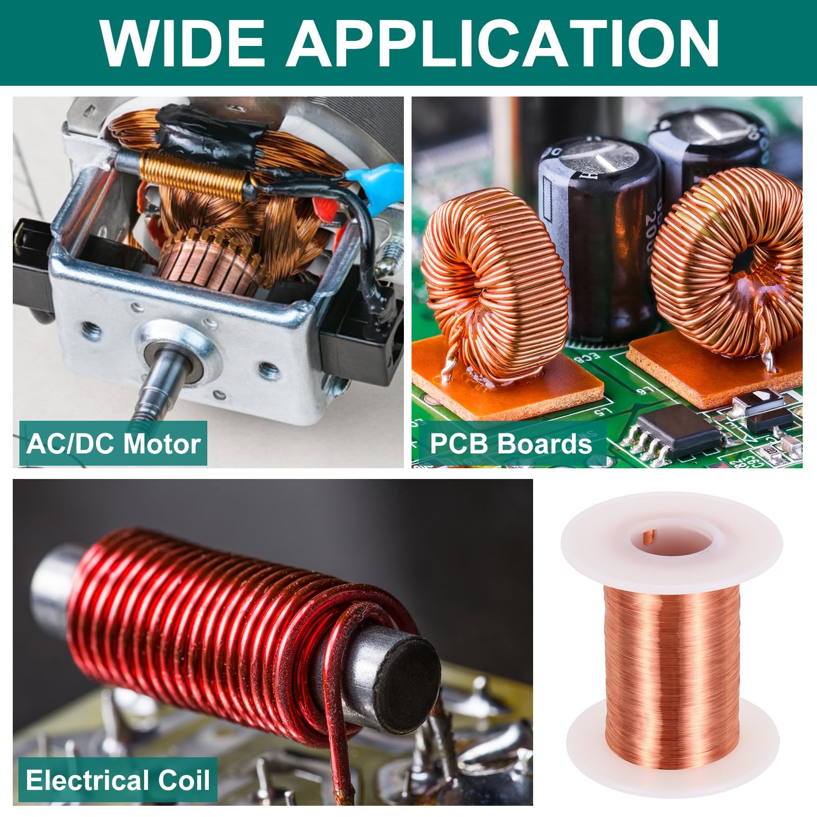sourcing map Alambre magnético de 40 AWG, cobre esmaltado, bobina 4 oz 155C para transformador motor