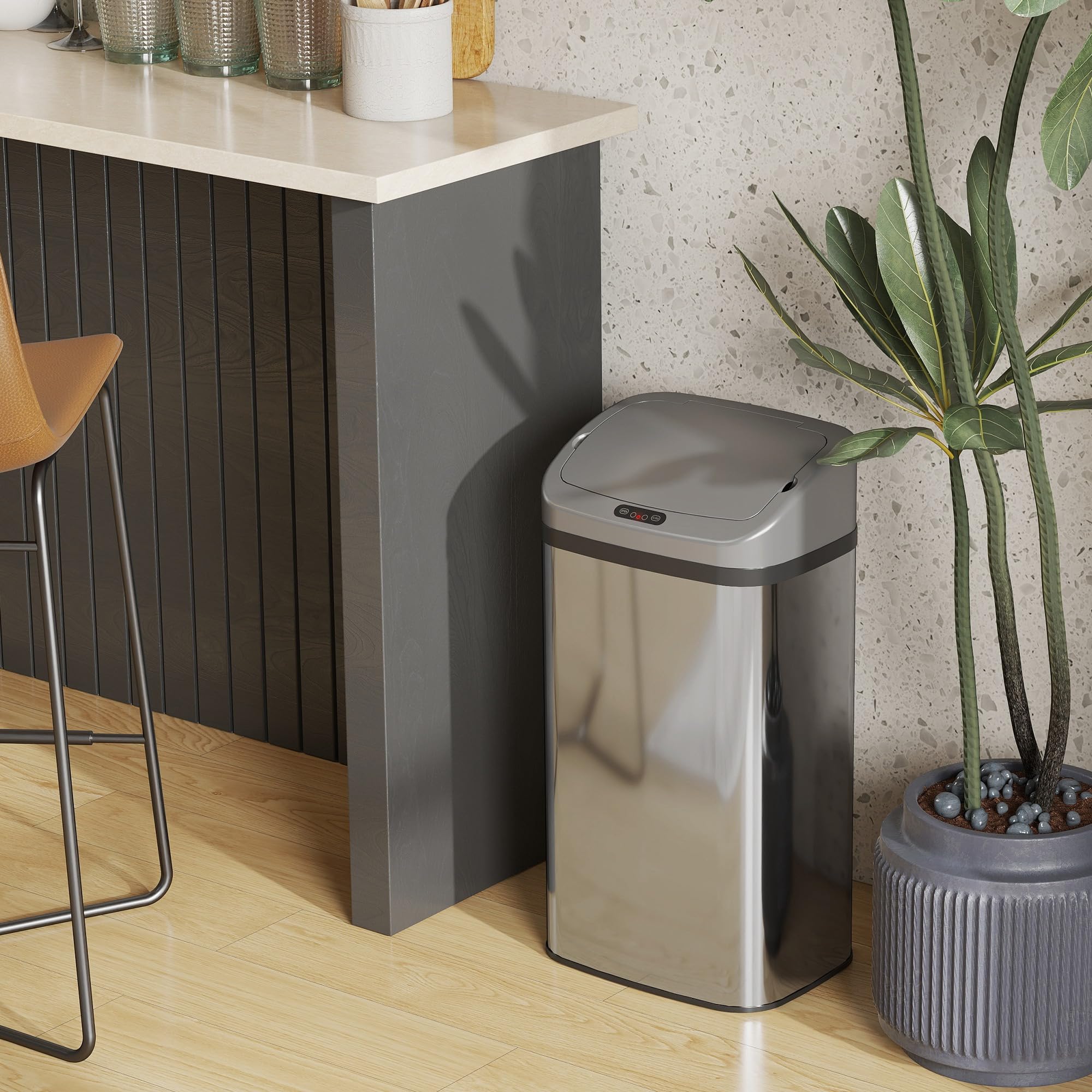 HOMCOM Sensor Mülleimer 48L Edelstahl Automatischer Mülleimer Silber | Mit Bewegungssensor, Fingerabdruckresistente Abfalleimer Abfallbehälter Müllbehälter, für Büro, Schlafzimmer, Küchen