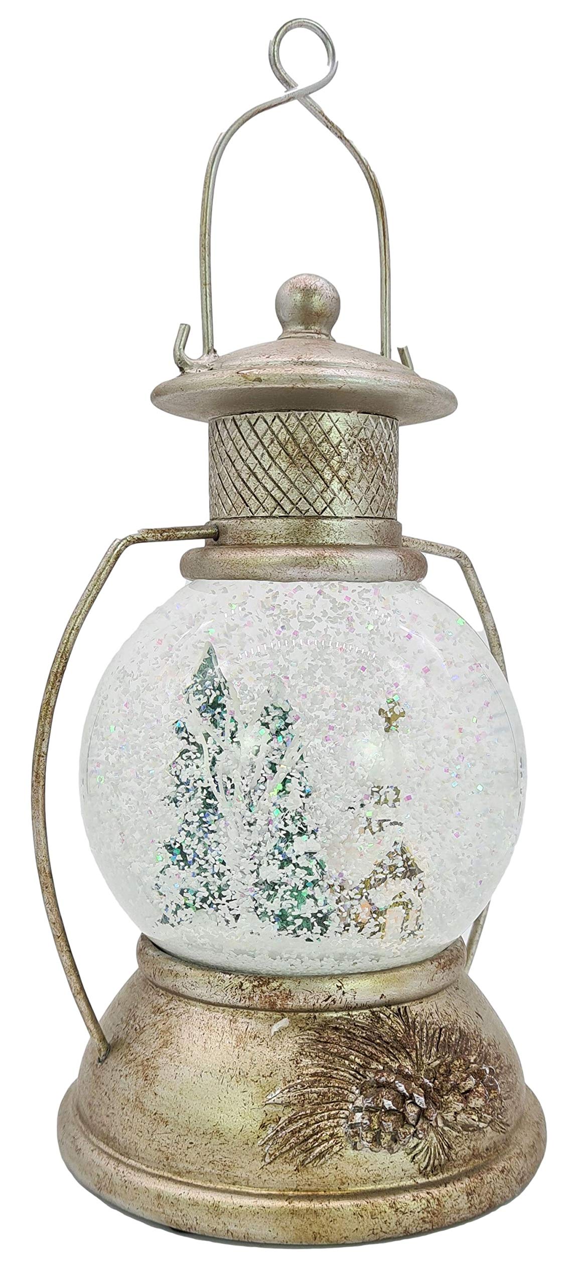 Wichtelstube-Kollektion XL LED Schneekugel Weihnachten Laterne viele Melodien Glitzerkugel Winterwald Vintage Weihnachtslaterne Weihnachtsdeko beleuchtet Batteriebetrieben
