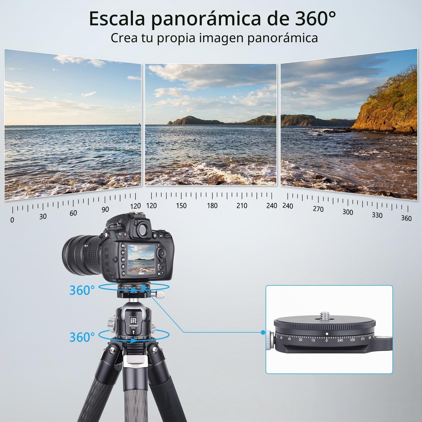 ARTCISE Cámara Base de panorámica con Placa de Estilo, Cabezal panorámico con Nivel de Burbuja para cámaras DSLR monopié con trípode, Carga máxima: 15 kg
