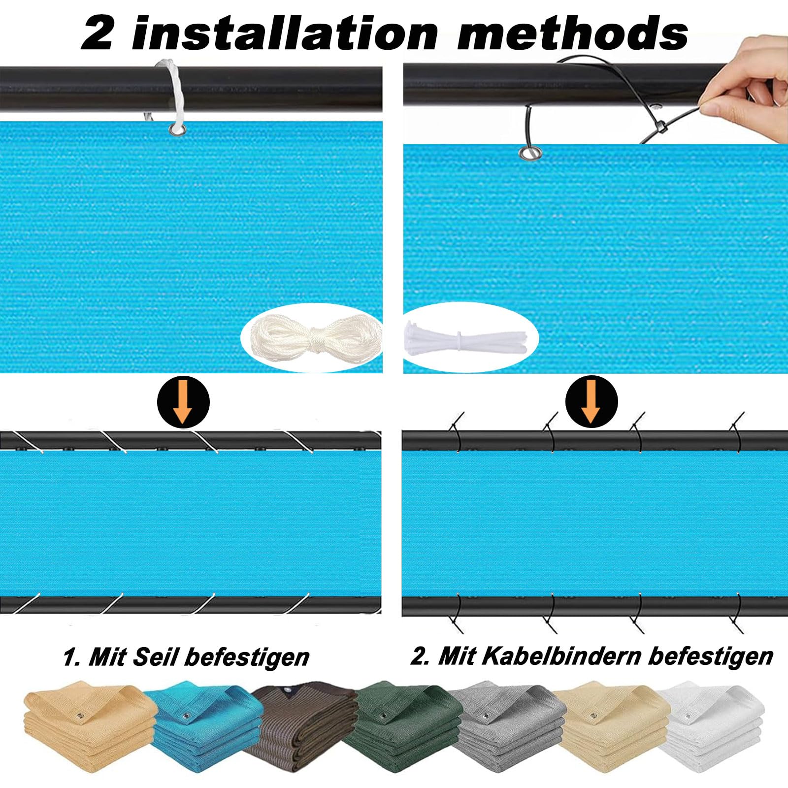 Ekrany Balkonowe 115 x 700 cm Promieniowaniem Uv, Oddychająca Osłony Balustrad Ogrodzeniowych Z Oczkami Na Linę Na Zewnątrz, Do Ogrodu, Na Patio, Na Taras, Niebieskie niebo