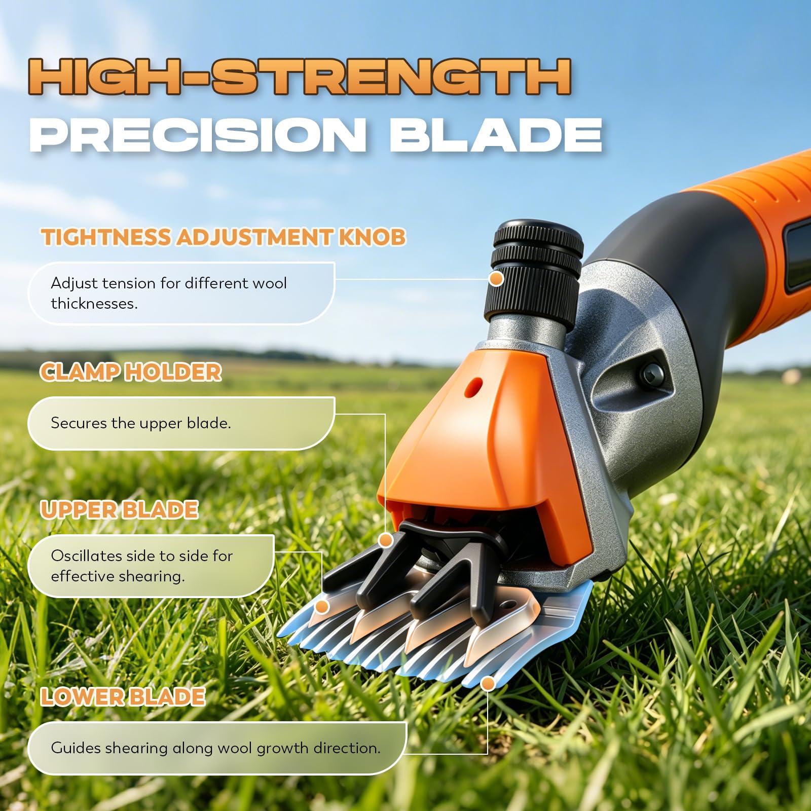 CGOLDENWALL Máquina Esquilar Ovejas 1000W, Tipo Colgante, Cabras | Profesional, 2800RPM, 4 Cuchillas Acero Alto Carbono, 9/13D Recta & Curvada, Alpacas, Naranja