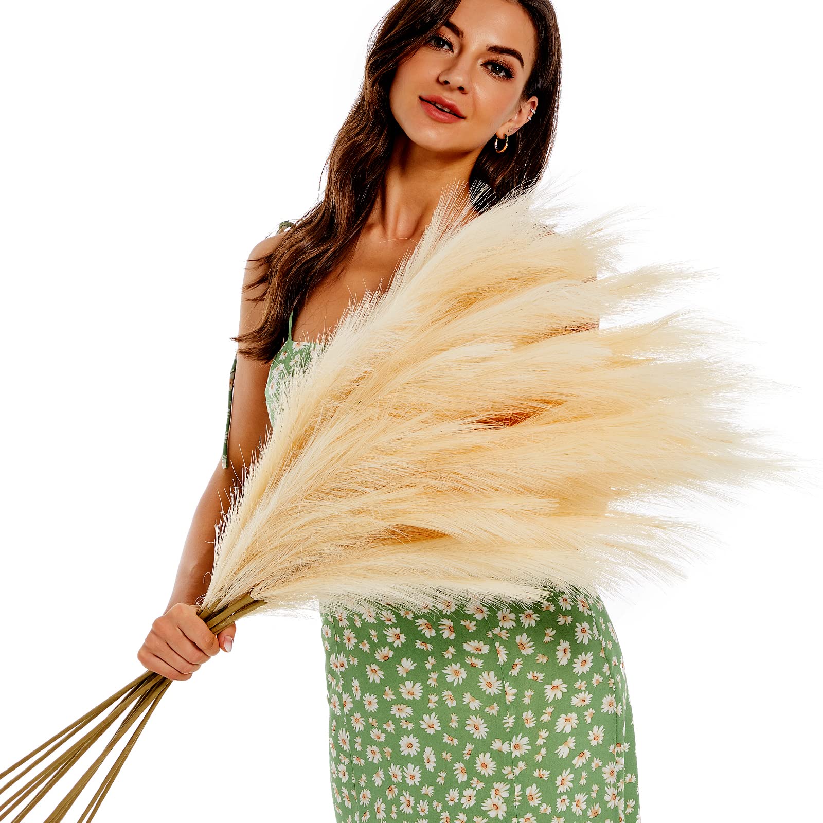 8 Pcs 45" Tall Faux Pampas Grass Large Artificial Pompous Grass Branches Fake Pompas Floral for Home Kitchen Boho Decor