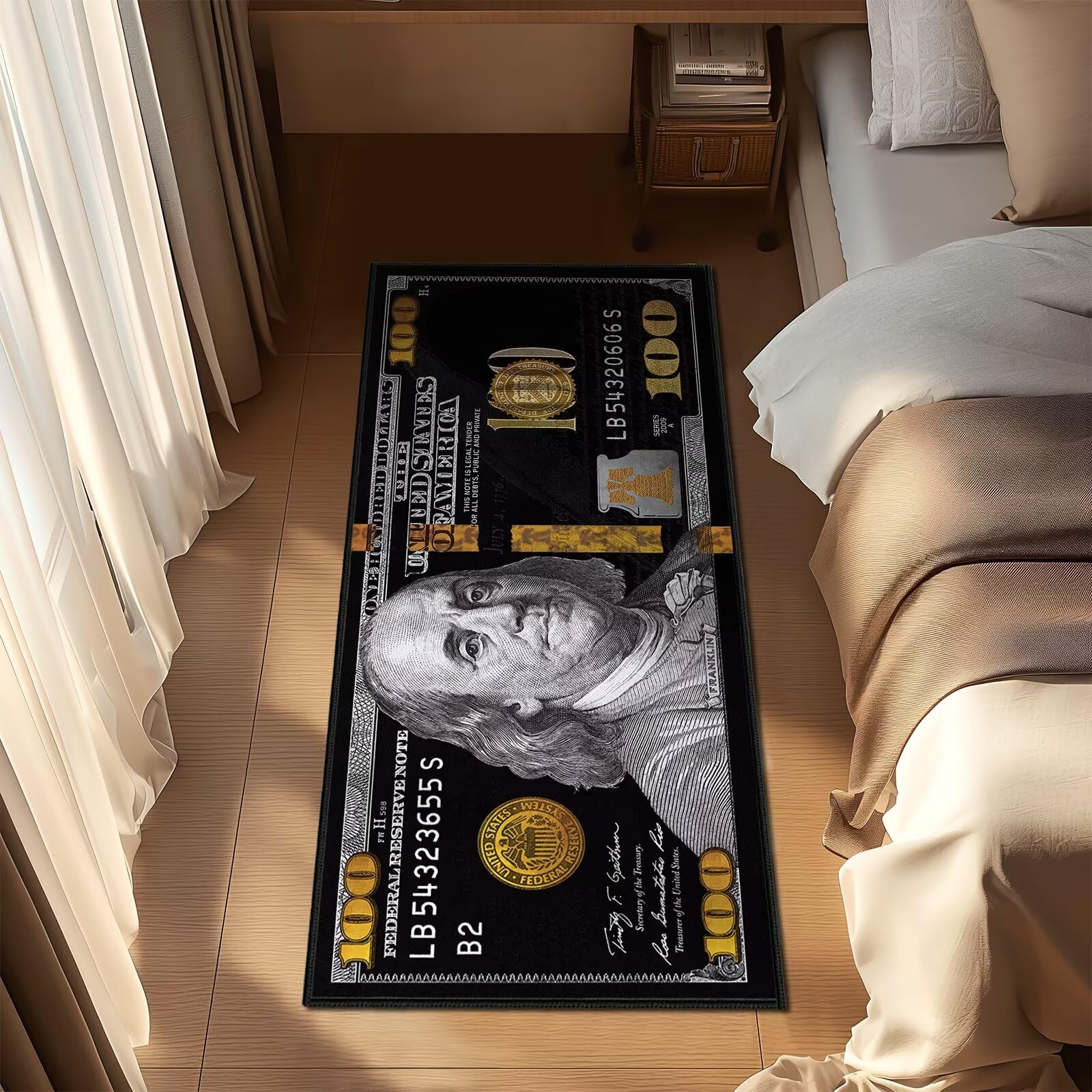 Money Rug for Bathroom 2x5 Rug Runner,100 Bill USA Money Throw Accent Area Rugs, Hundred Dollar Bills,Floor Carpets Mat Non Slip Washable Carpet