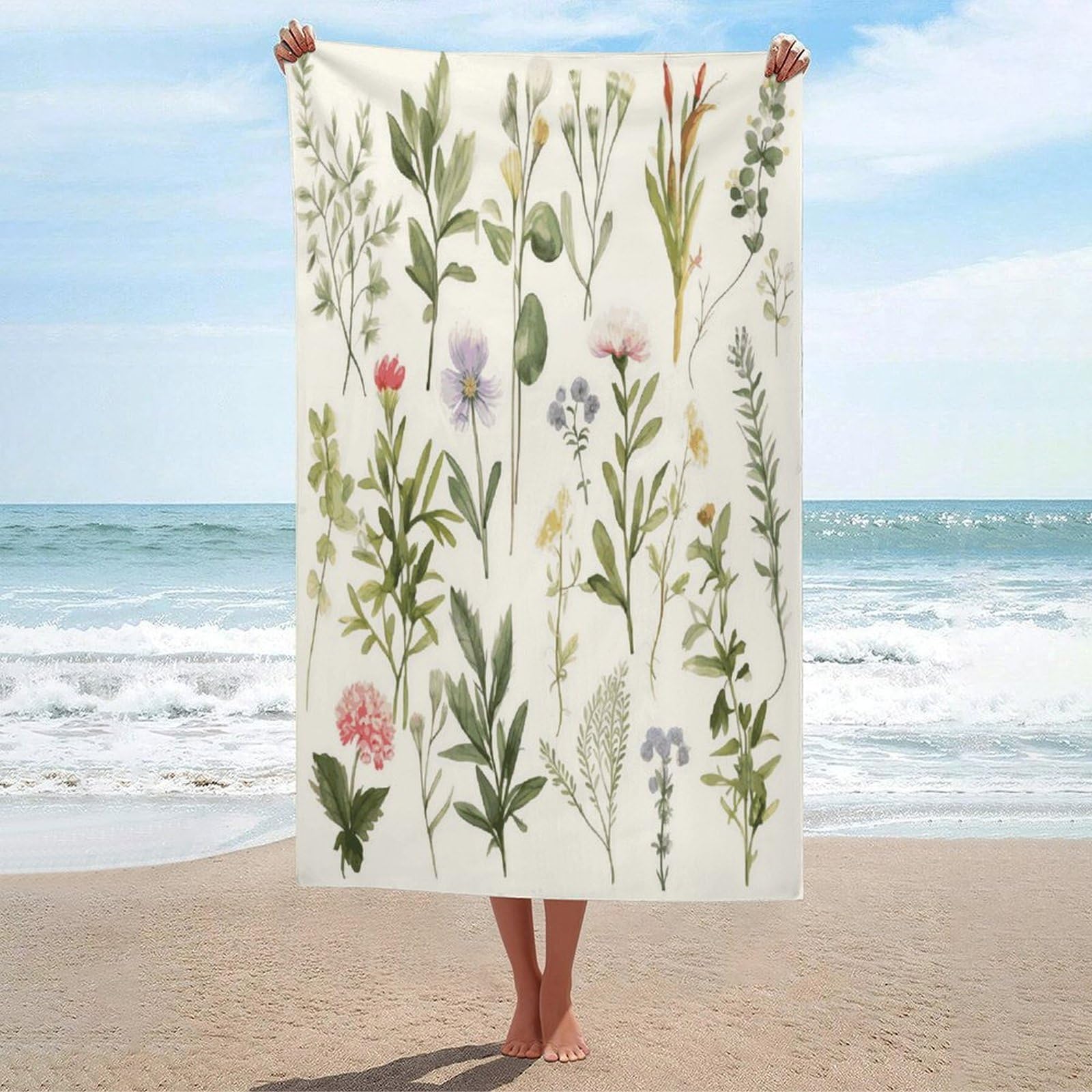 Adfgyerh Unisex Style Season Watercolors Of Herbs Flowersb Bath Towels Beach Towel Lightweight Quick Dry, Bath Towel For Travel Sports Pool Swimming Bath Camping Yoga Adults130x80cm
