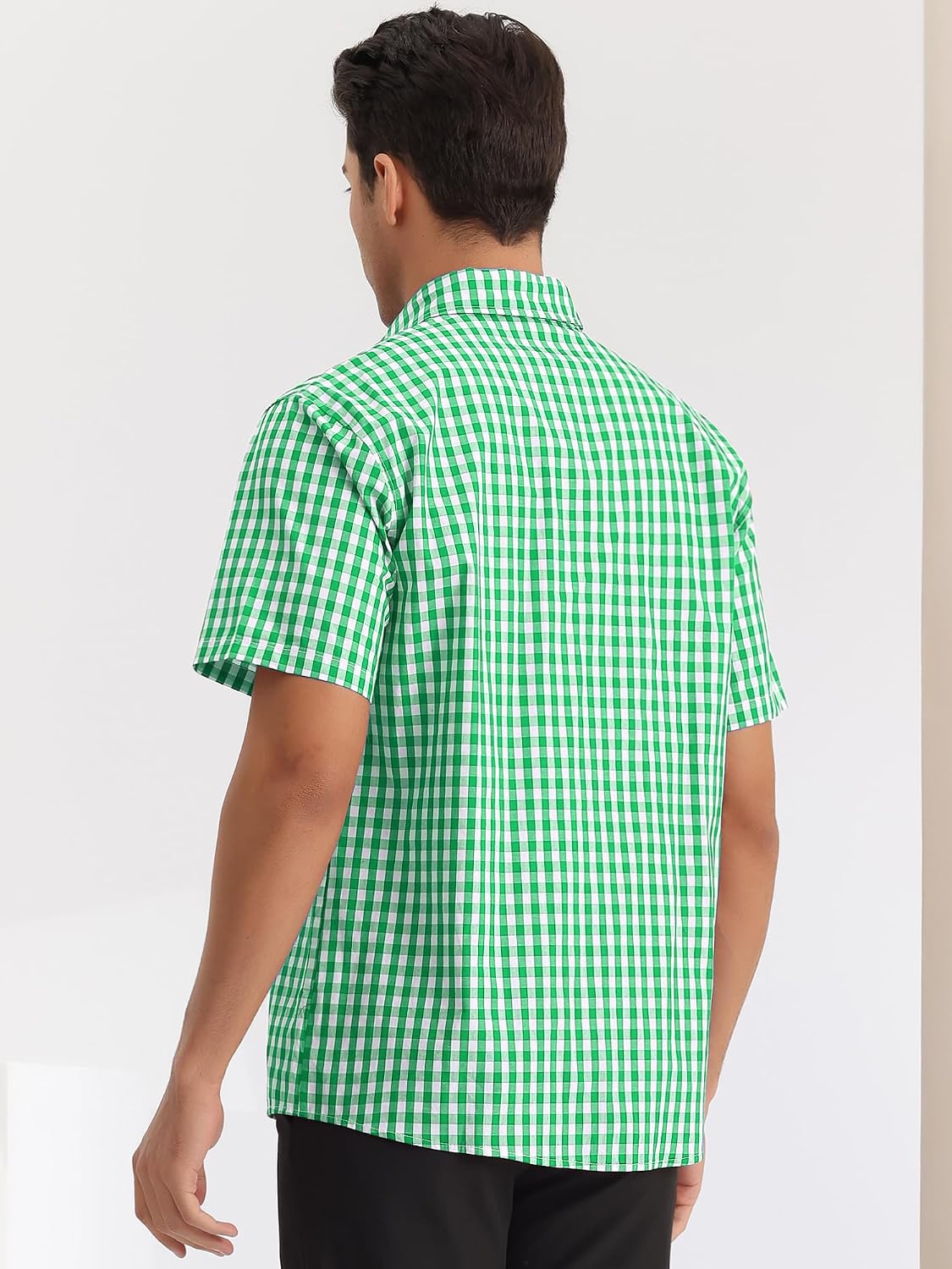 Lars Amadeus Checked Shirts for Men's Short Sleeves Button Formal Plaid Tartan Dress Shirt