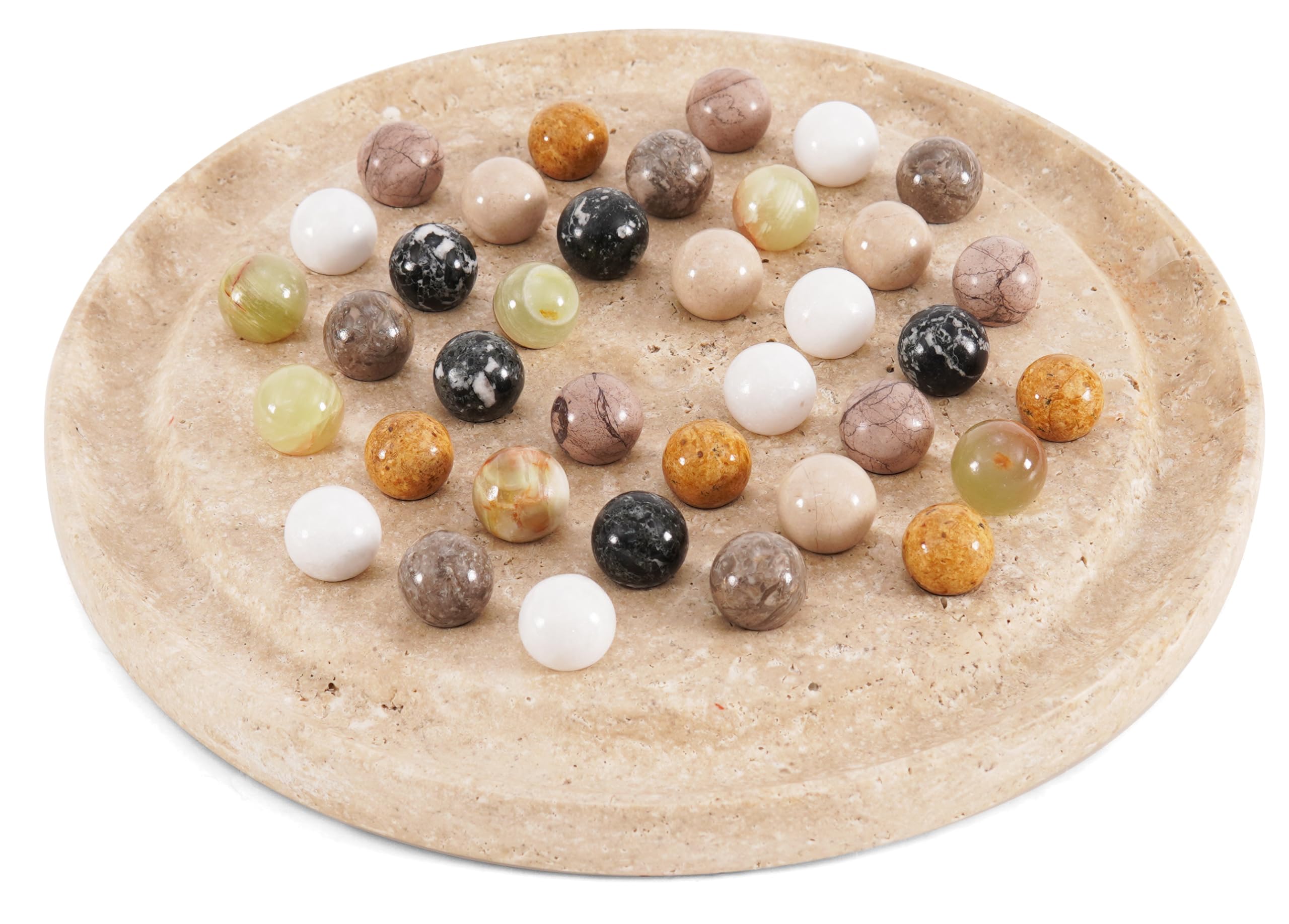 Radicaln Marble Solitaire Board Game with 42 Piece 10" Inches Travertine Handmade Marble Board Game for Living Room, Ideal Solitaire Game for Adults, Brain Teaser Game for One Person