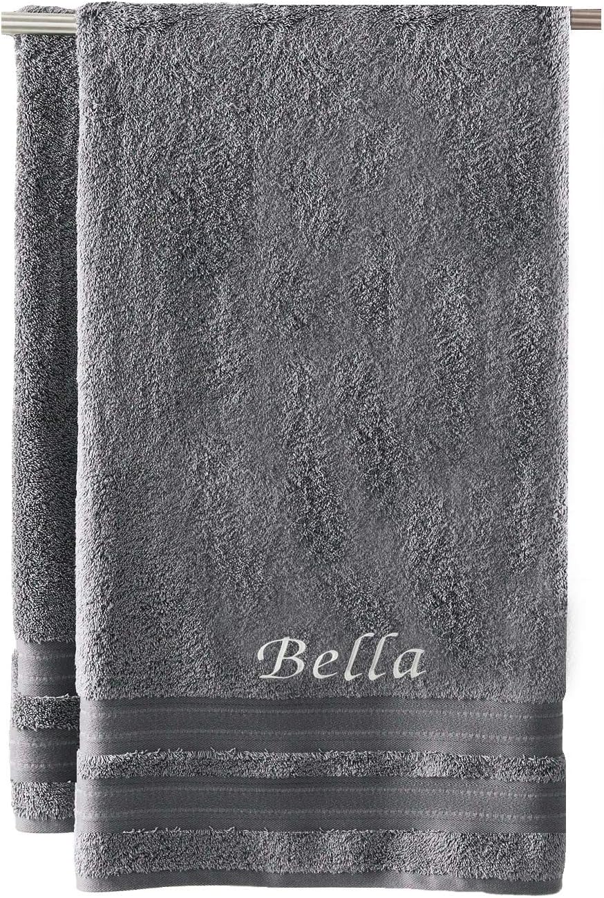 Liberty21. Luxury Embroidered Bath Towel, 100% Cotton. Custom Monogrammed Personalized Embroidered Bath Towel. (Grey)