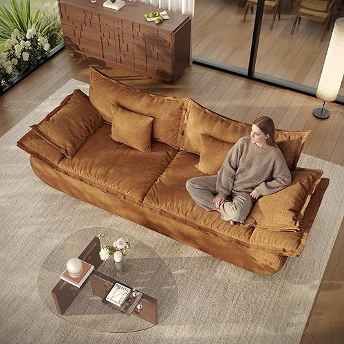 Vesgantti 86.6" Cloud Couch for Living Room, Modern 3 Seater Sailboat Sofa with Deep Seat, Comfy Chenille Upholstered Boneless Couch with Curved Armrest, No Assembly Required, Orange