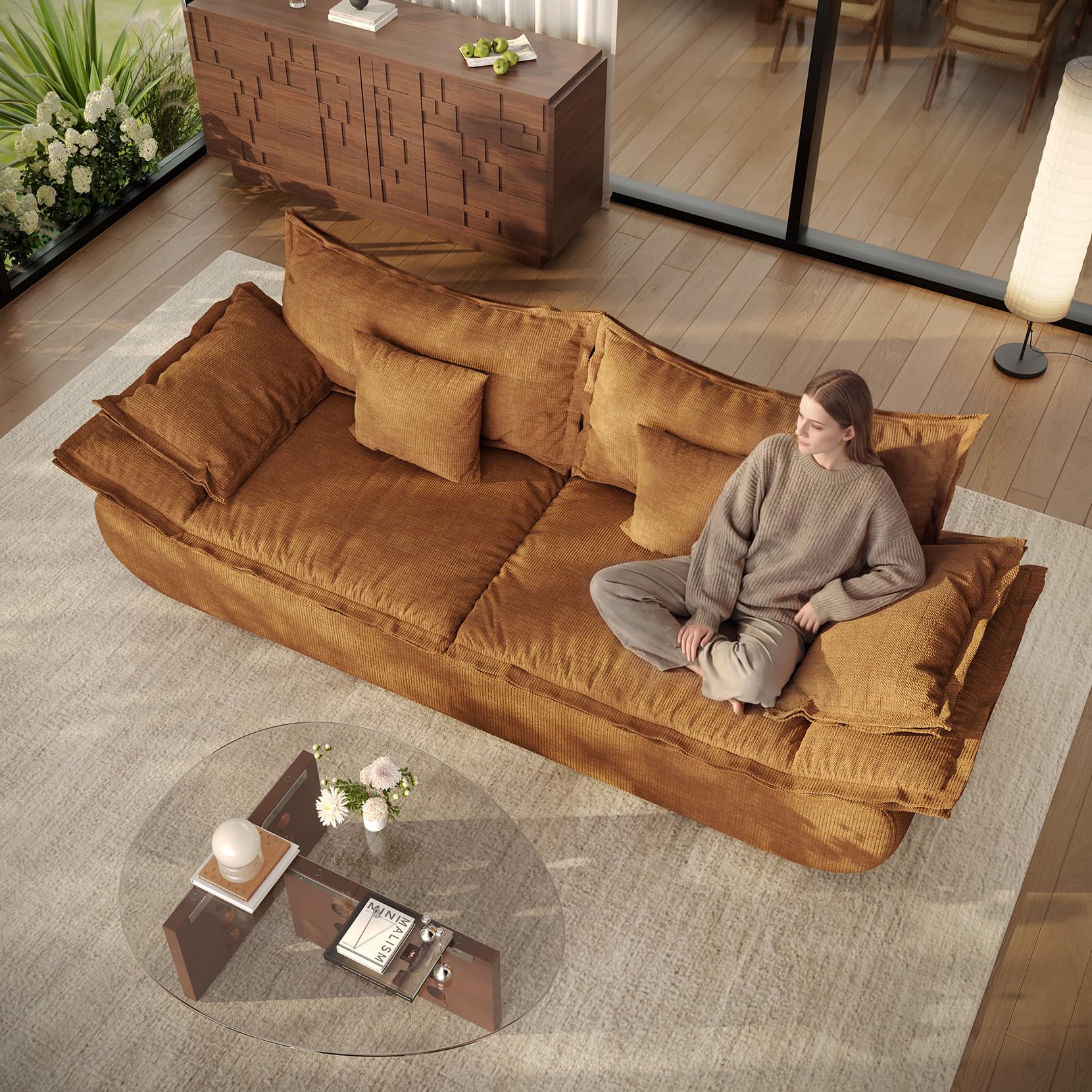 Vesgantti 86.6" Cloud Couch for Living Room, Modern 3 Seater Sailboat Sofa with Deep Seat, Comfy Chenille Upholstered Boneless Couch with Curved