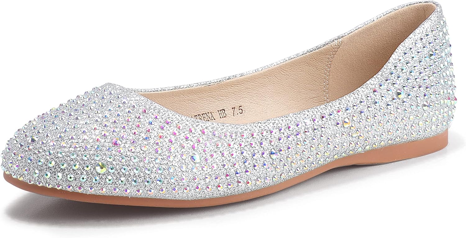 IDIFU Women's Comfortable Closed Round Toe Ballet Flats Dress Ballerina Shoes in Casual Formal Wedding Dancing (Silver Sparkle, 10 M US)