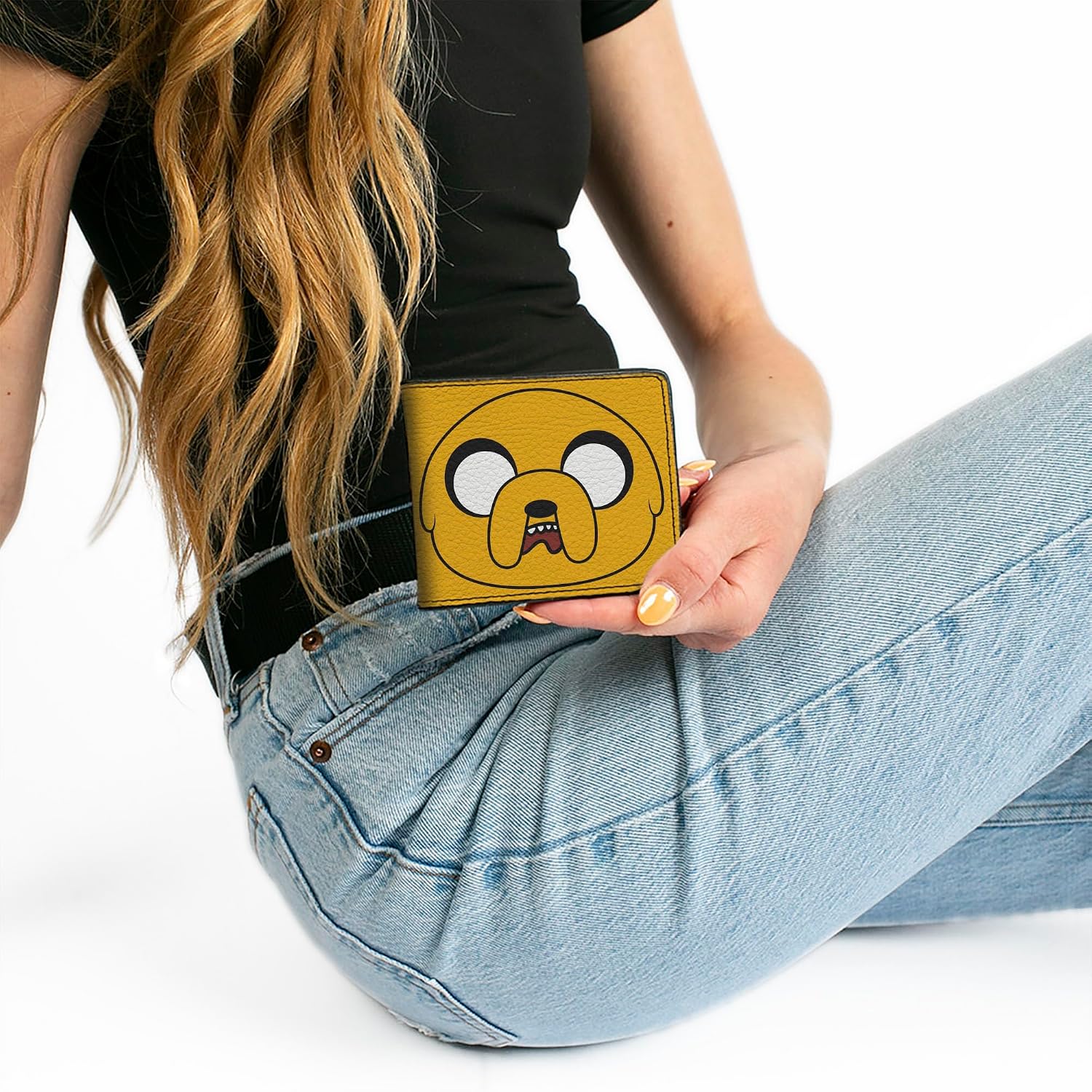 Buckle-Down Cartoon Network Wallet, Bifold, Adventure Time Title Logo and Jake Face Yellow, Vegan Leather