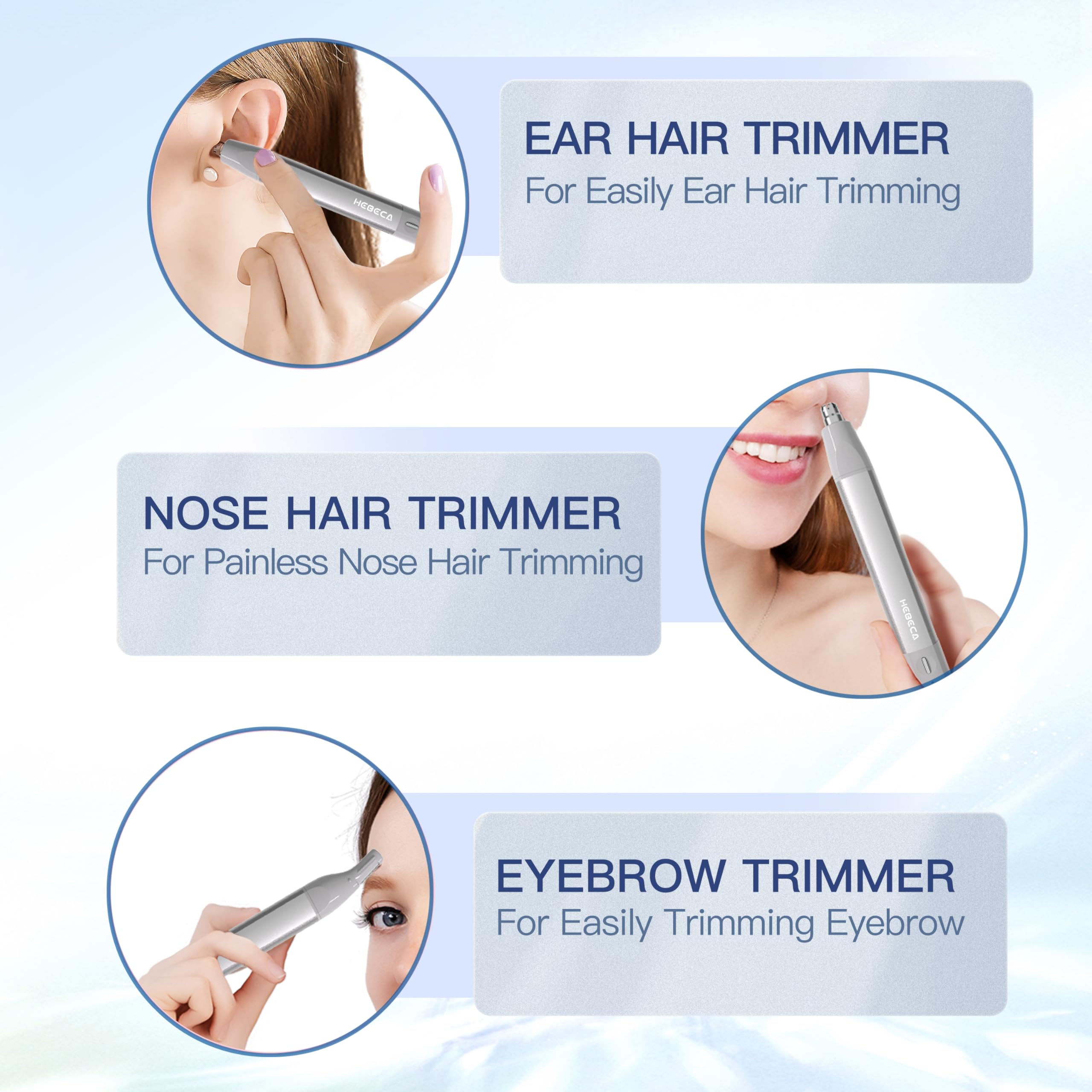 HEBECA 3-in-1 Rechargeable Facial Hair Trimmer for Women