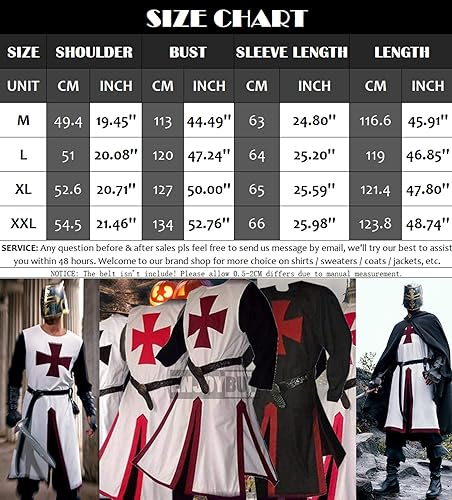Miniatura 7 de Túnica medieval para hombre, disfraz de caballeros templarios de los cruzados, renacentista, Halloween, guerrero, capa negra de la peste negra para