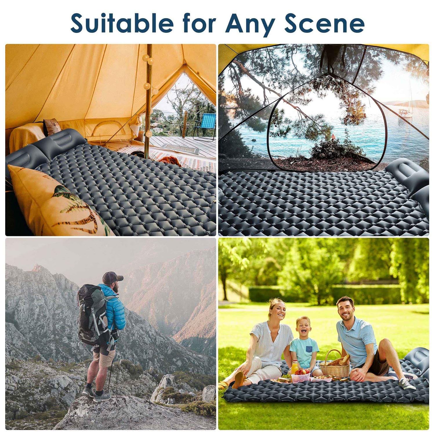HeyJiaYu Inflating Sleeping Pad,Portable Double Person Self Inflatable Outdoor Mat for Tent Car Truck Van, 441 Lbs Capacity, Air Sleeping Mat with Carry Bag, for Camping, Hiking, Backpacking