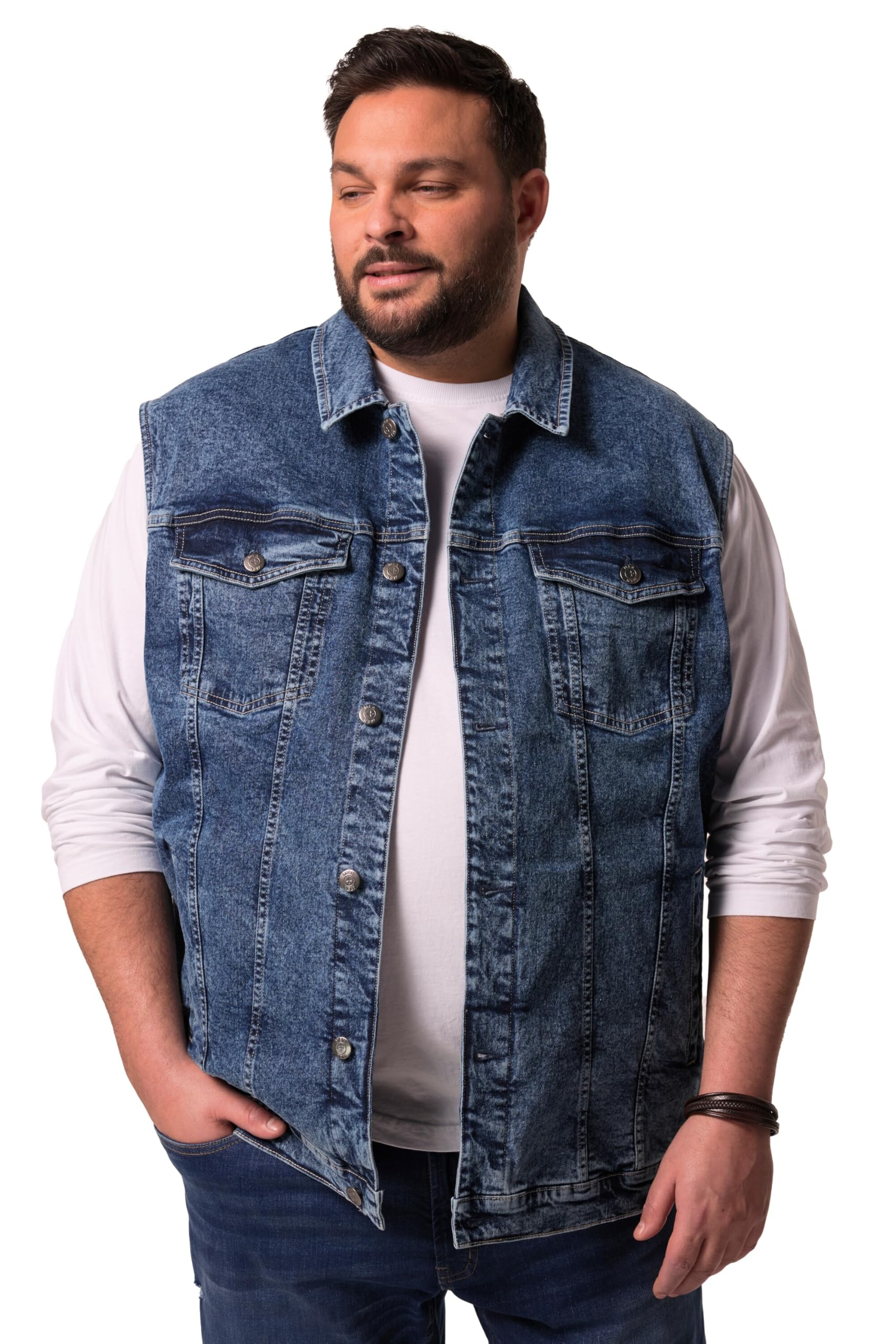 Men Plus Herren große Größen Übergrößen Menswear L-8XL Jeansweste, Knopfleiste 841813