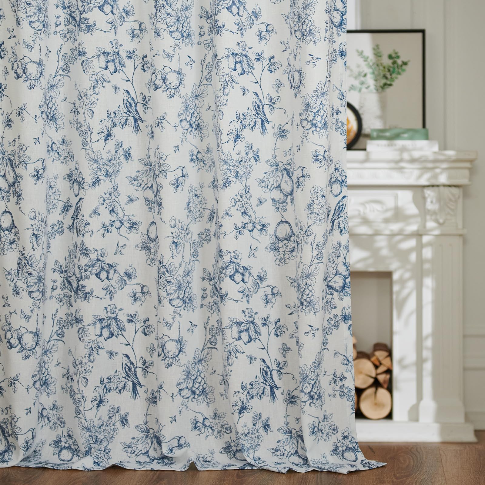 Amazon.com: jinchan Linen Floral Curtains for Living Room 96 Inch