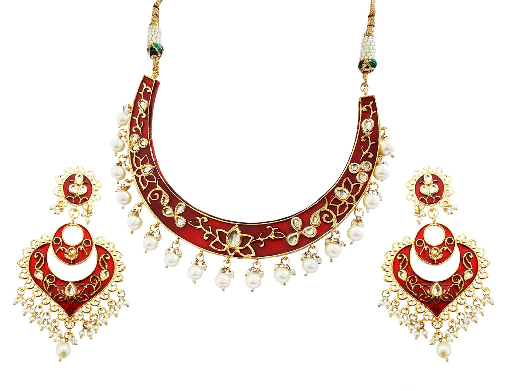 MehrunnisaMehrunnisa Traditional Meena Kundan & Pearls Hasli Necklace Set For Women