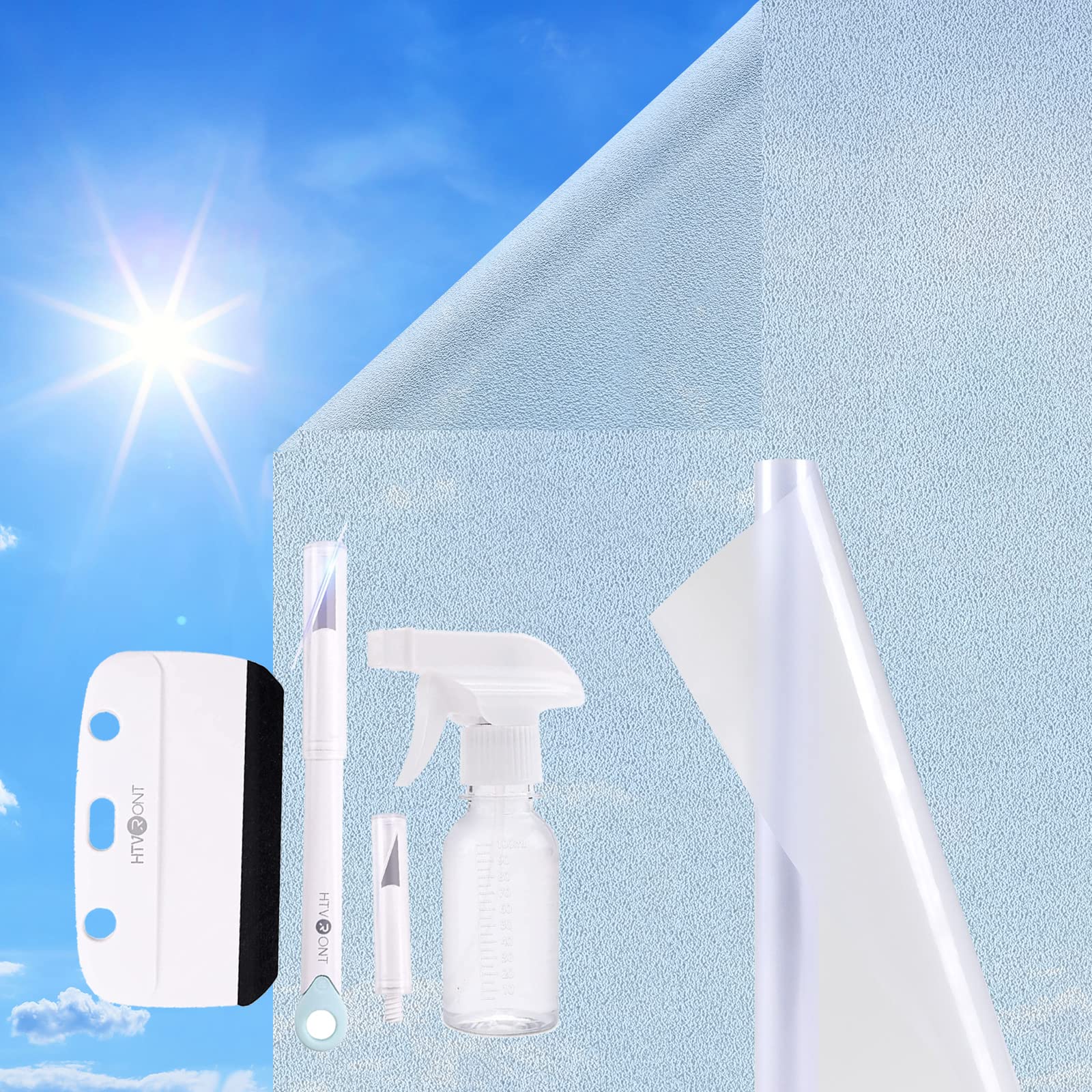 HTVRONT 17.5" x 6.5ft Frosted Window Film + Professional Window Film Installation kit