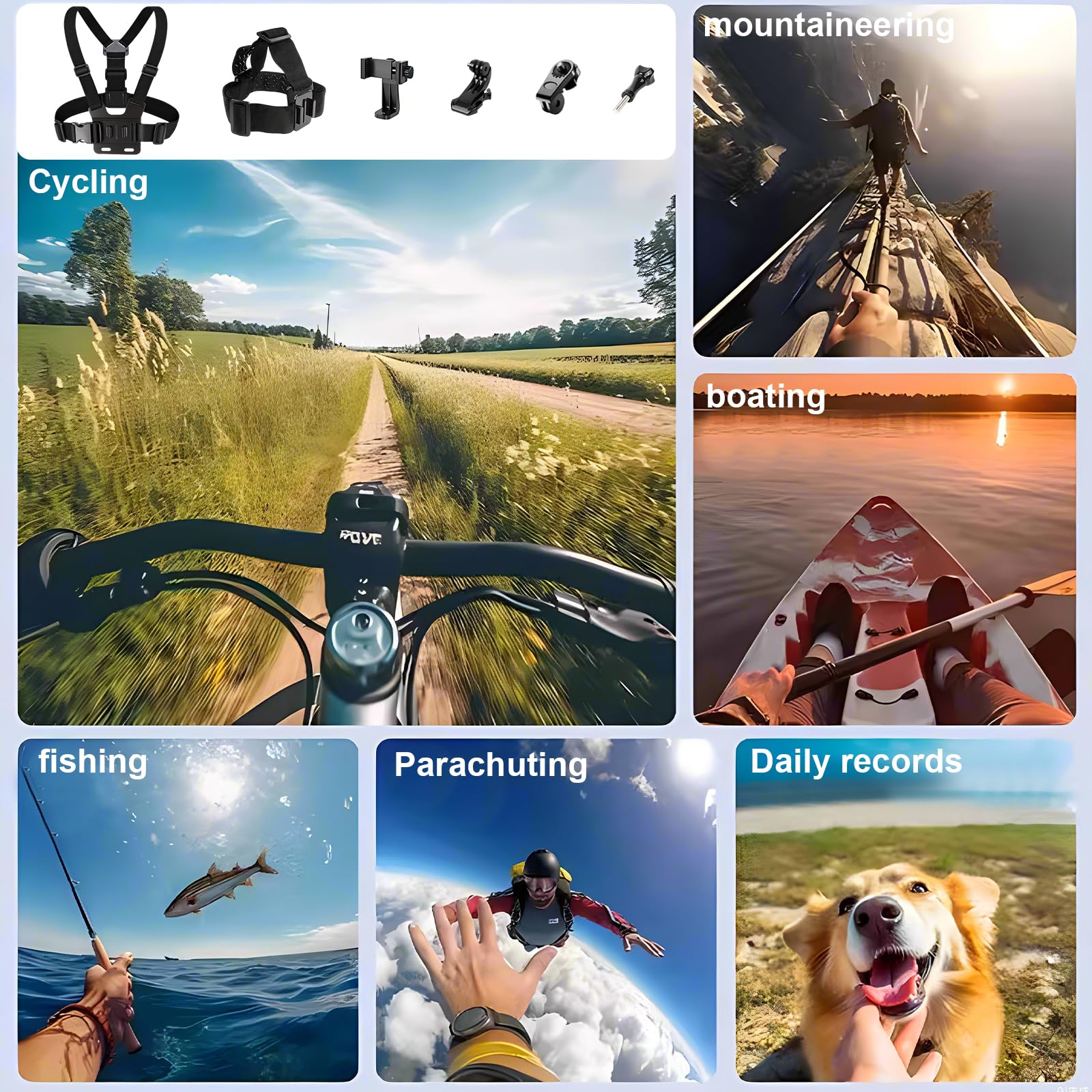 6 Piezas Soporte Movil Pecho Camara Arnes Pecho Correas de Cámara de Acción Arnés de Pecho Arnés de Cabeza 3 en 1 Accesorios Camara Deportiva para GoPro Hero dji Osmo y Smartphone