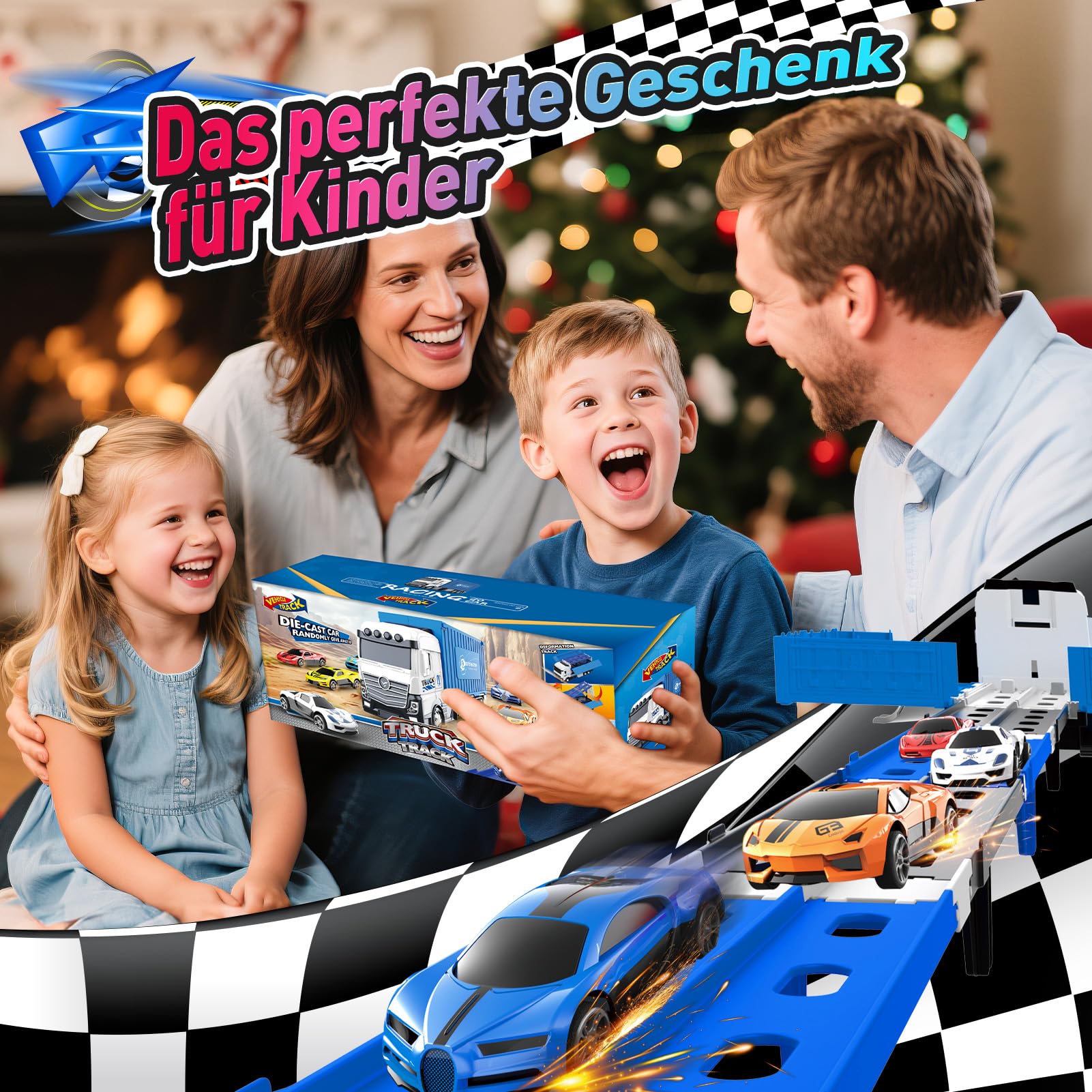 EUCOCO Kinderspielzeug ab 2 3 4 5 6 Jahre, Auto Transporter Geschenk Junge 2-6 Jahre, LKW Spielzeug 158 cm Truck Spielzeugauto mit 8 Rennautos Ostergeschenke für Kinder