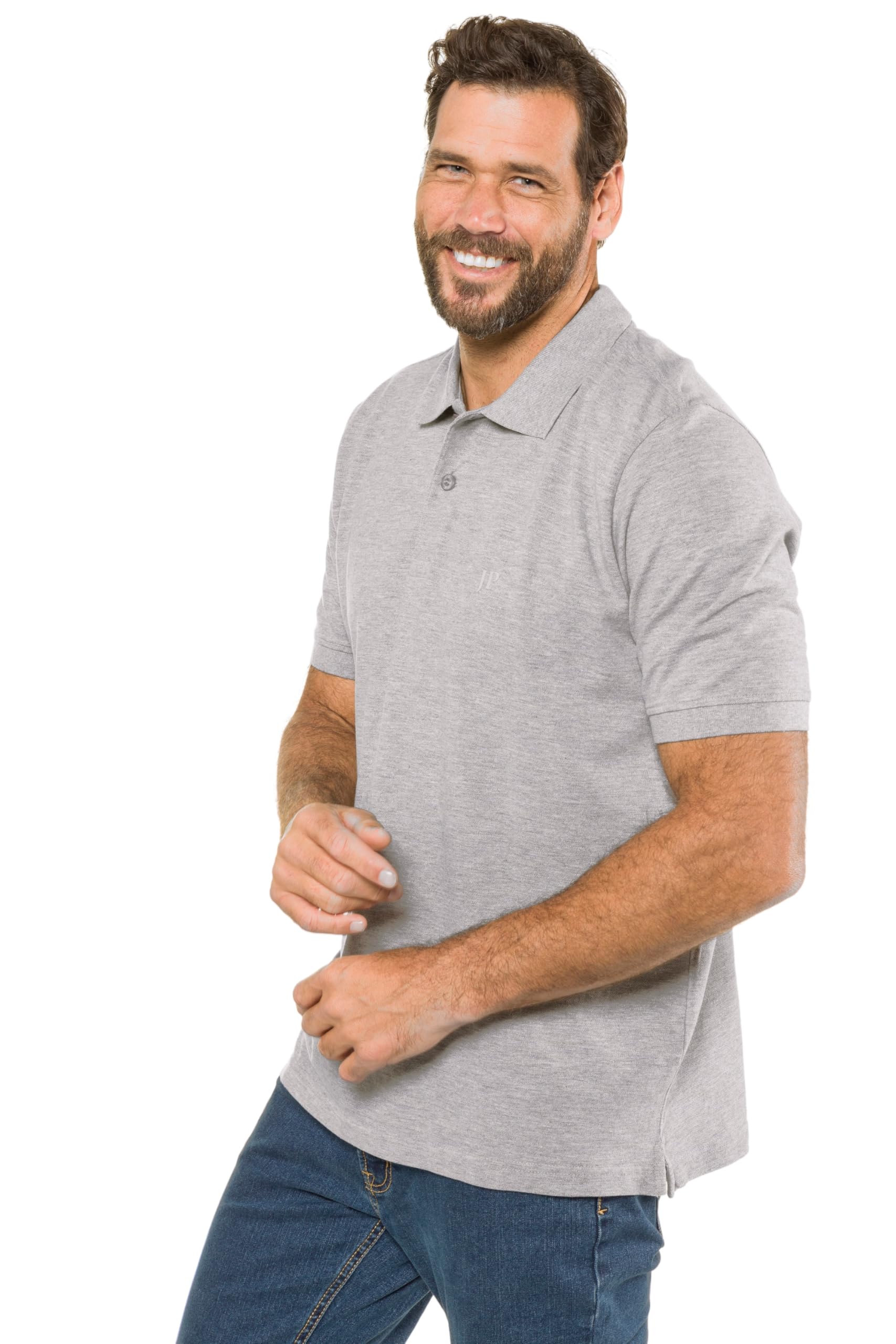 JP 1880 Men's Poloshirt, Oberteil, Knopfleiste, Hemdkragen, Pique Polo Shirt, Grau Melange, 6XL