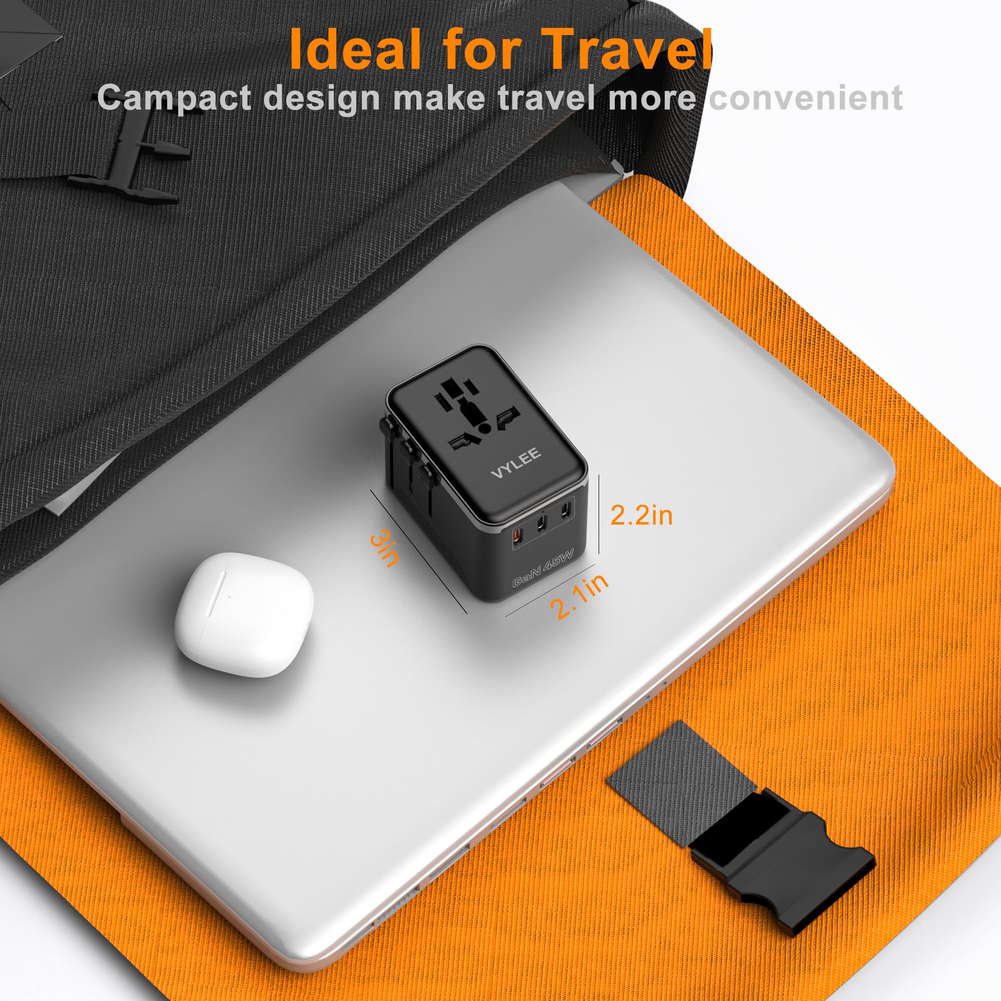 Universal Travel Adapter VYLEE 45W International Plug Adapter with PD Fast Charging 5-Port 1 AC 1 USB-A 3 — view 6