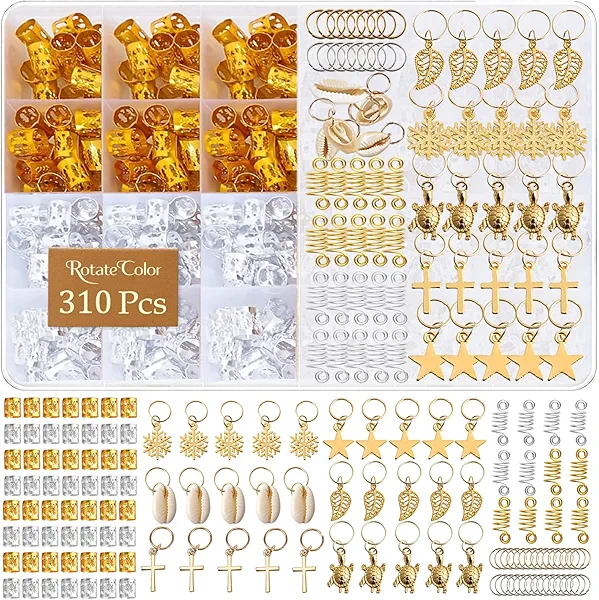 Hair Jewelry, Dreadlock Accessories, Gold Hair Cuffs, Soft Lightweight Braid Accessories, Hair Charms, Sturdy Loc Jewelry, Adjustable Hair Cuffs, Loc Jewels for Black Women, Men (310Pcs-Gold/Silver)