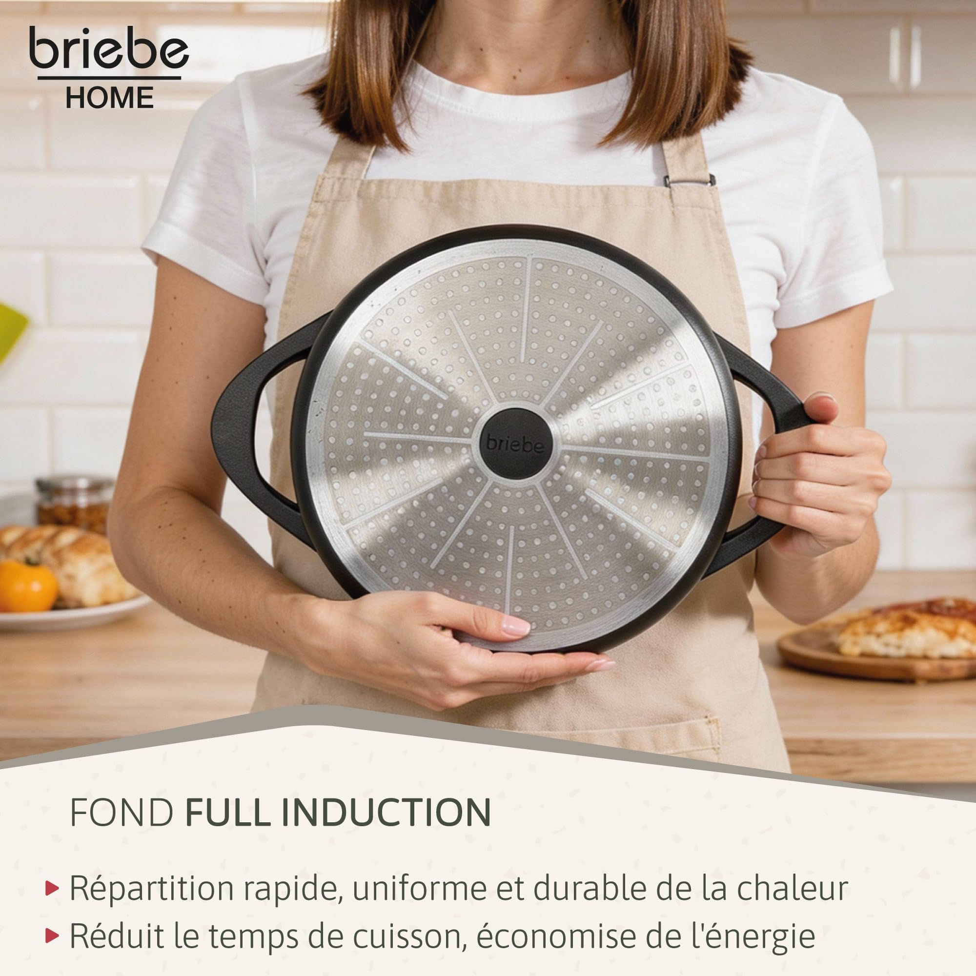 briebe Batterie de Cuisine Induction 8 Pièces, Ensemble de 4 Casseroles en Fonte d'Aluminium, Antiadhésive ILAG GRANITEC sans PFOA, Couvercles en Verre, Gants en Silicone, Tout Feux et Four, MGK-12