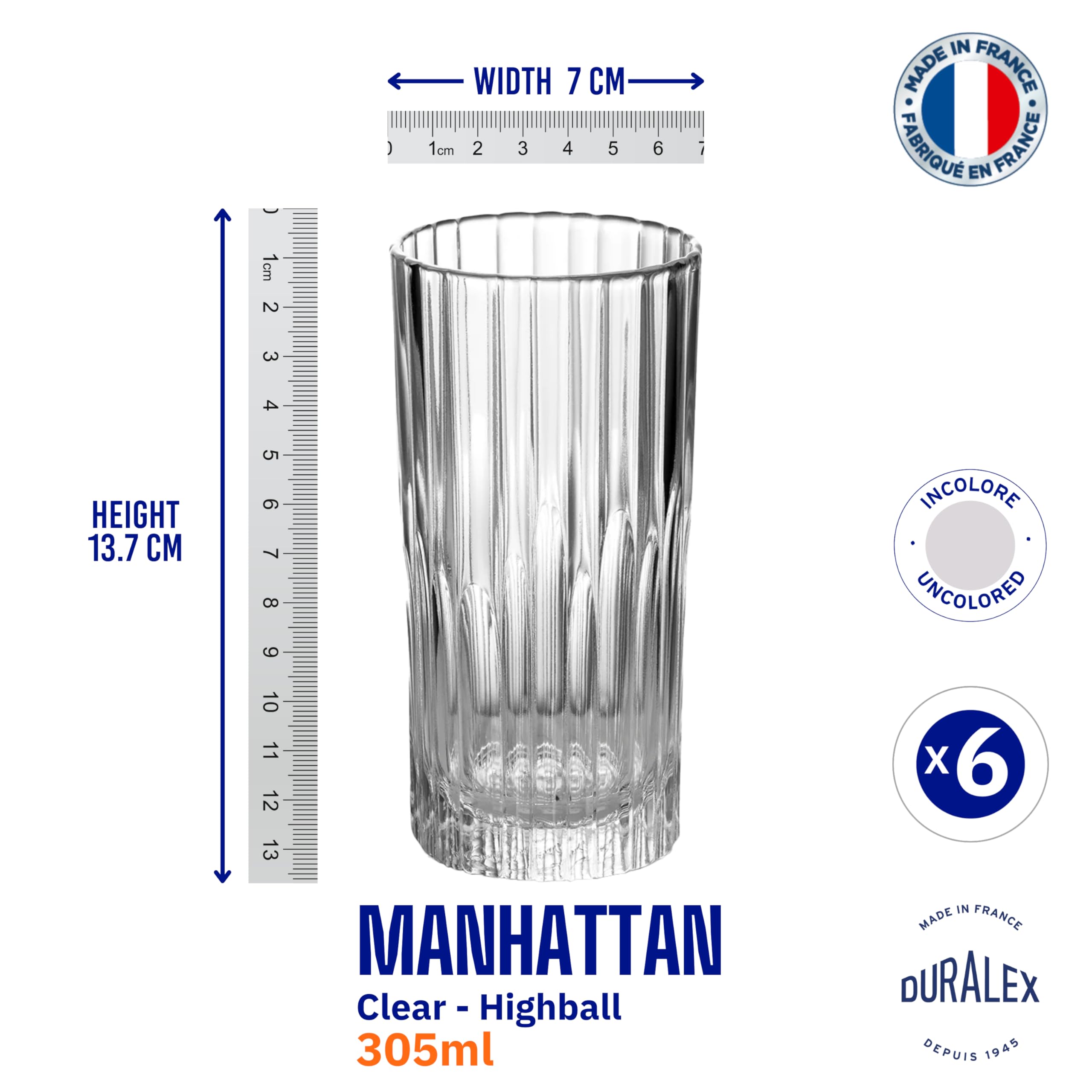 Duralex France Manhattan Drinking Glasses Set of 6-305ml Glass for Drinking Water Juice Cold & Hot Drinks Smoothies Shakes | 3X Stronger & Durable | Dishwasher & Microwave Safe | Scratch Resistant 3