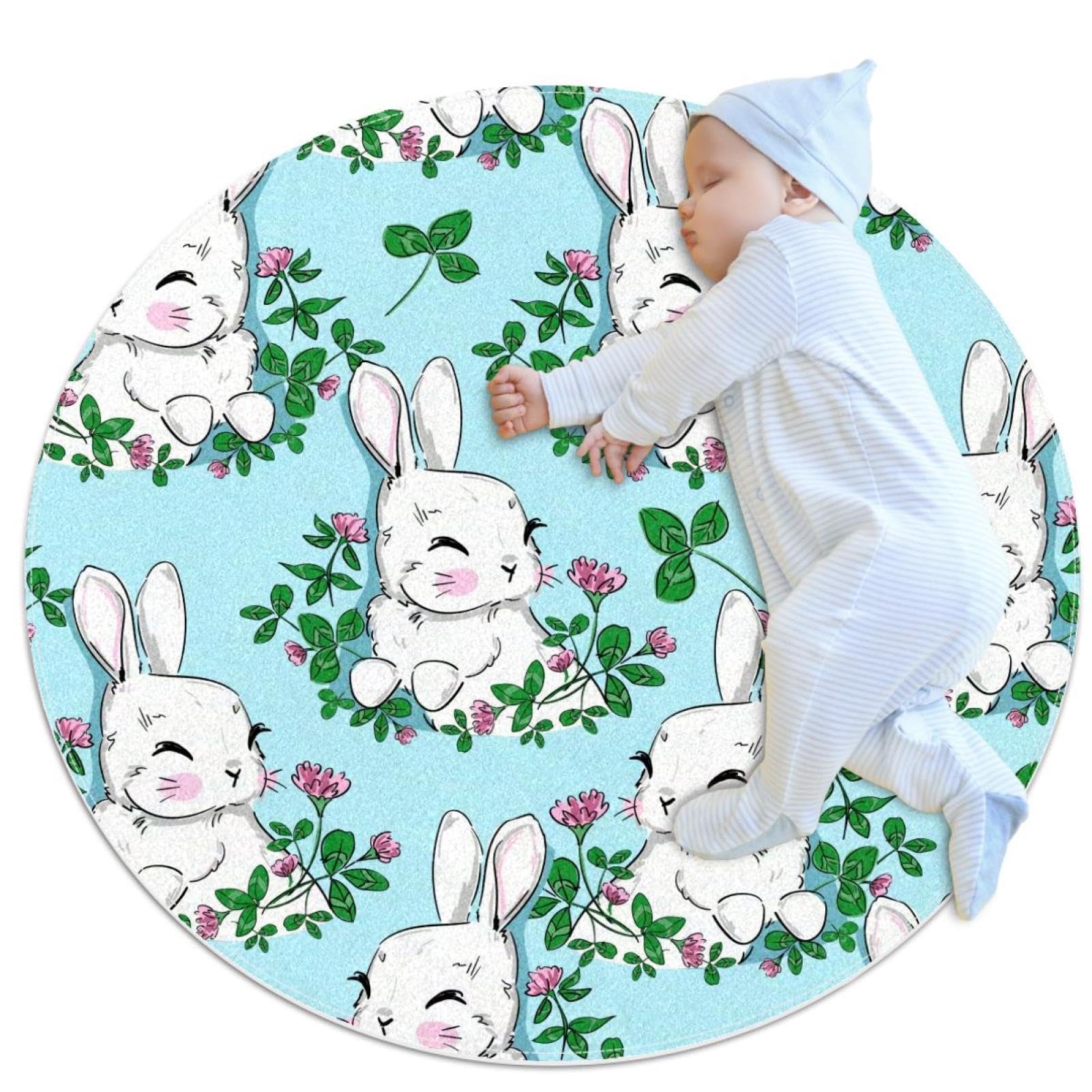 Tapis de sol rond anti-glisse lapin pour sécuriser la chambre et le bain