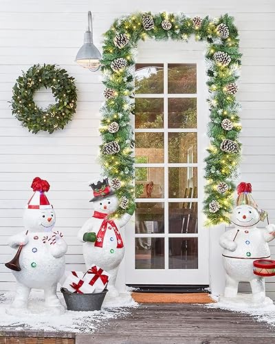 Miniatura 4 de Artiflr Guirnalda de pino artificial de Navidad de 9 pies, guirnalda de Navidad preiluminada con conos de pino grandes para temporada de vacaciones,