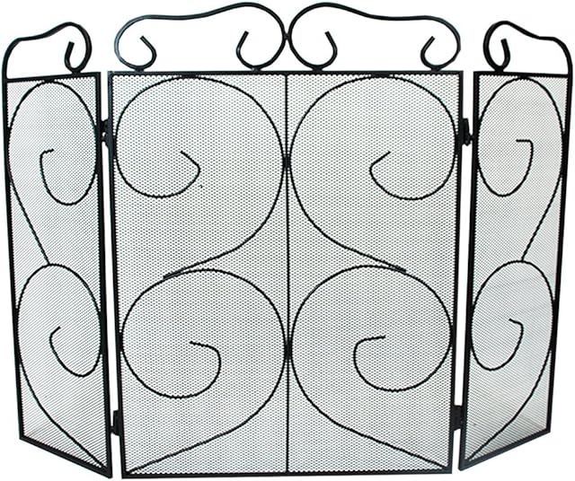 Chequers 3 Panel Folding Fire Guard Fire Place Guard Fire Screen Spark Flame Guard Decorative 3 Panel Folding Design, Black