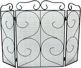 Chequers 3 Panel Folding Fire Guard Fire Place Guard Fire Screen Spark Flame Guard Decorative 3 Panel Folding Design, Black