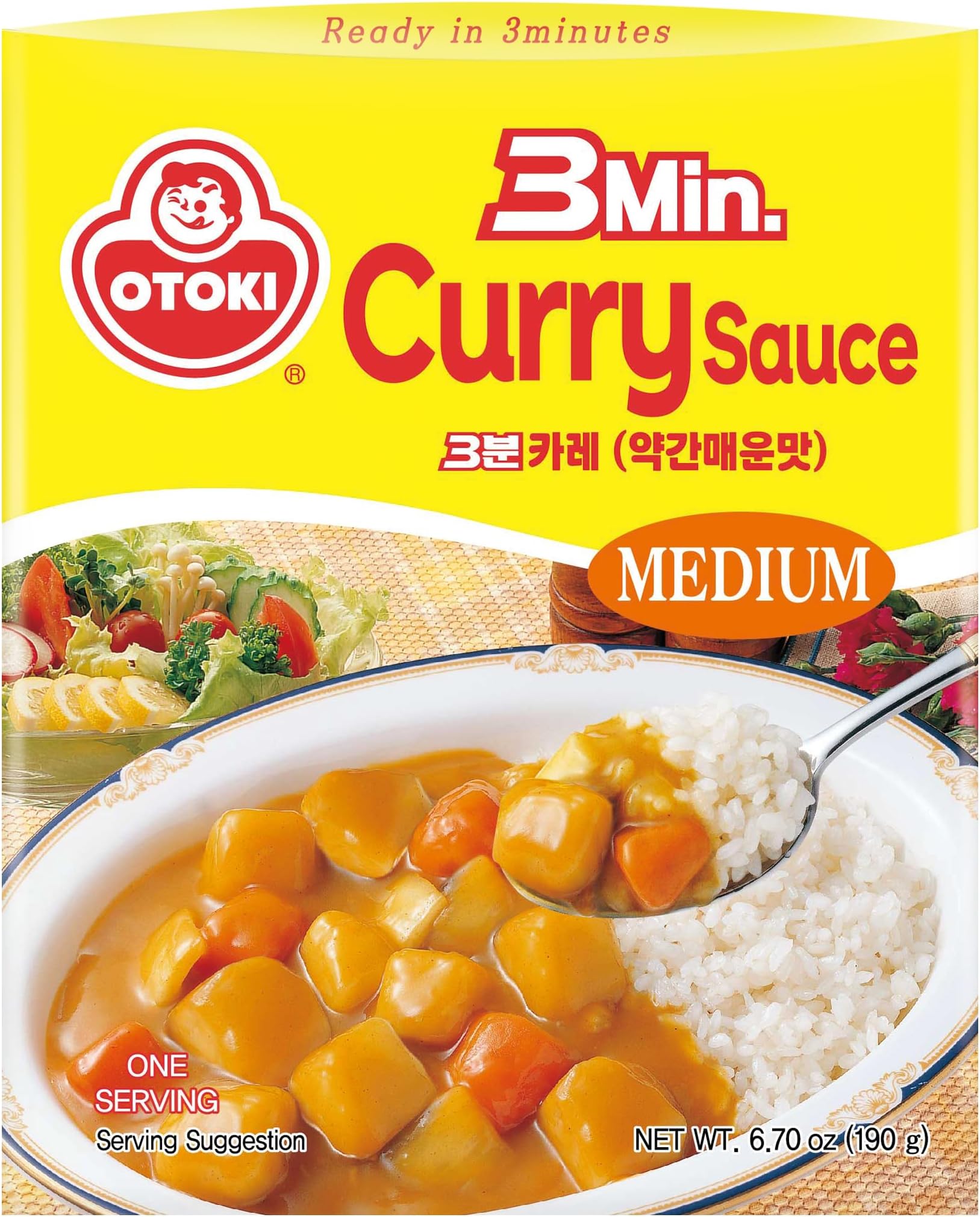 OTOKI 3-Min Curry Sauce, Medium Spicy (No Meat), Fully Cooked with Potato & Carrot, 3 Pack, 6.7 oz Each – Pour Over Meal Ready in Minutes