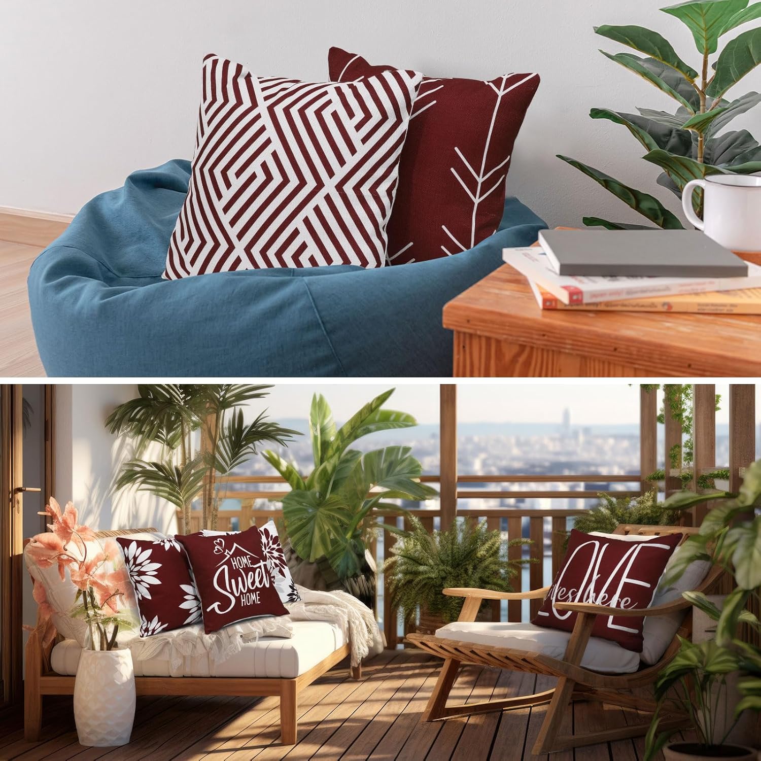 Flutesan 12 Pcs Decorative Throw Pillow Cover 18 x 18 Inch Modern Sofa Pillow case Geometric Floral Linen Square Cushion Covers for Home Living Room Bedroom Couch Chair (Red)
